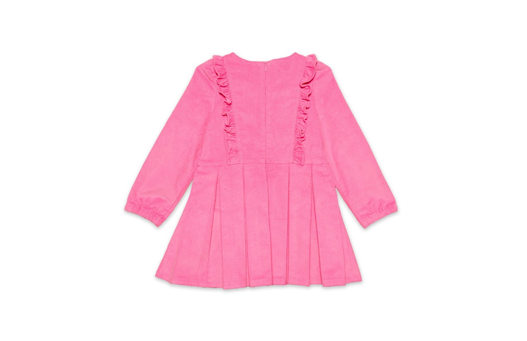 Long Sleeve Ruffle Dress In Pink Corduroy