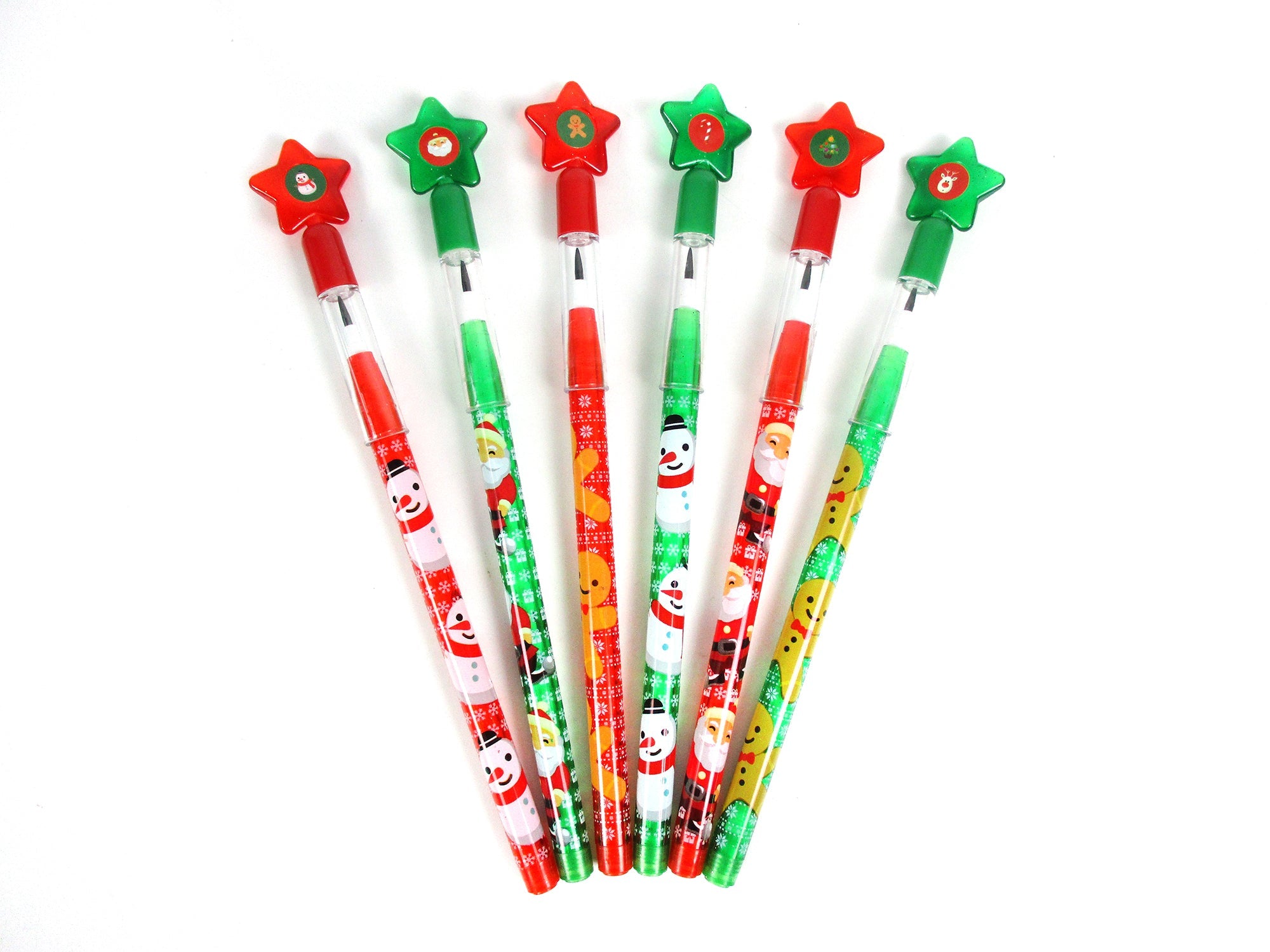 Holiday Season Christmas Stackable Point Pencils - Set Of 6