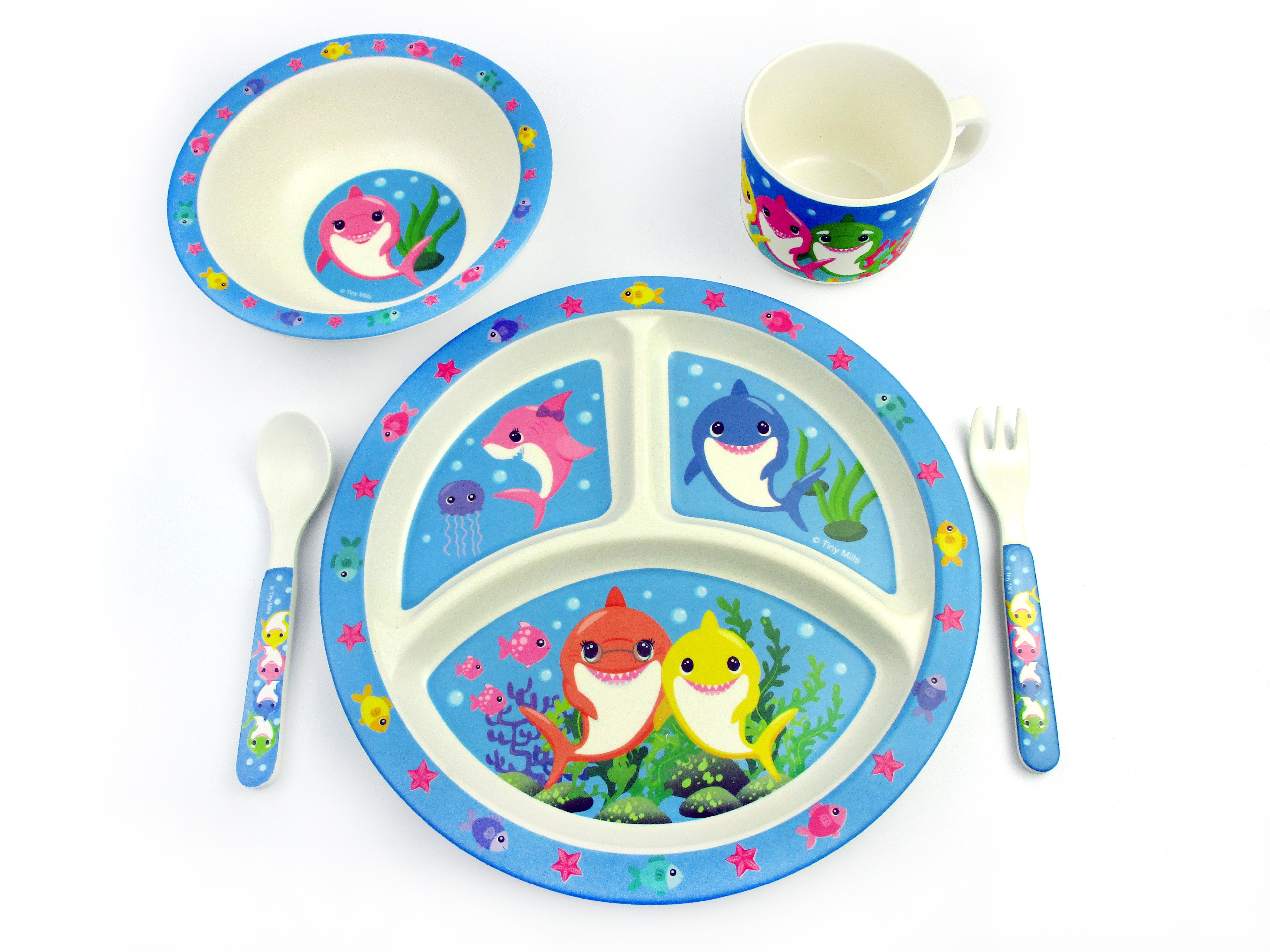 Tinymills 5-piece Eco-friendly Plant Fiber Dinnerware Set With Shark Family Design
