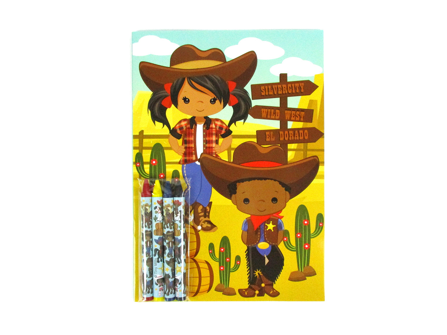 Western Black Cowboy Cowgirl Coloring Books With Crayons Party Favors - Set Of 6 Or 12