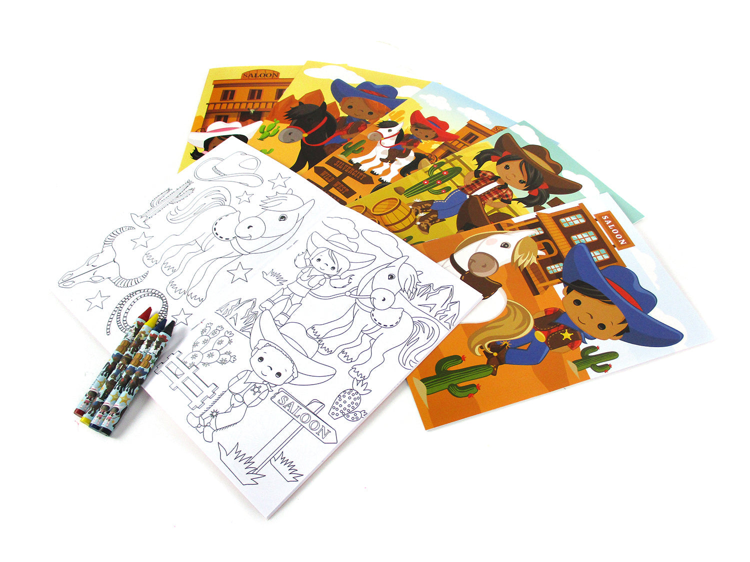 Western Black Cowboy Cowgirl Coloring Books With Crayons Party Favors - Set Of 6 Or 12