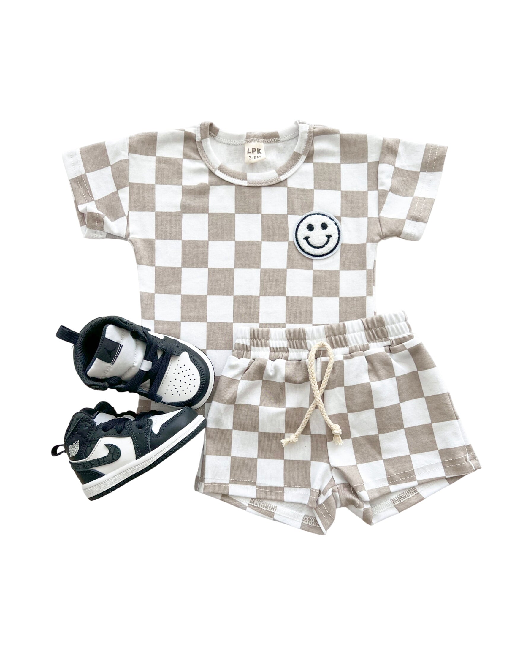 Checkered Shorts Set | Latte