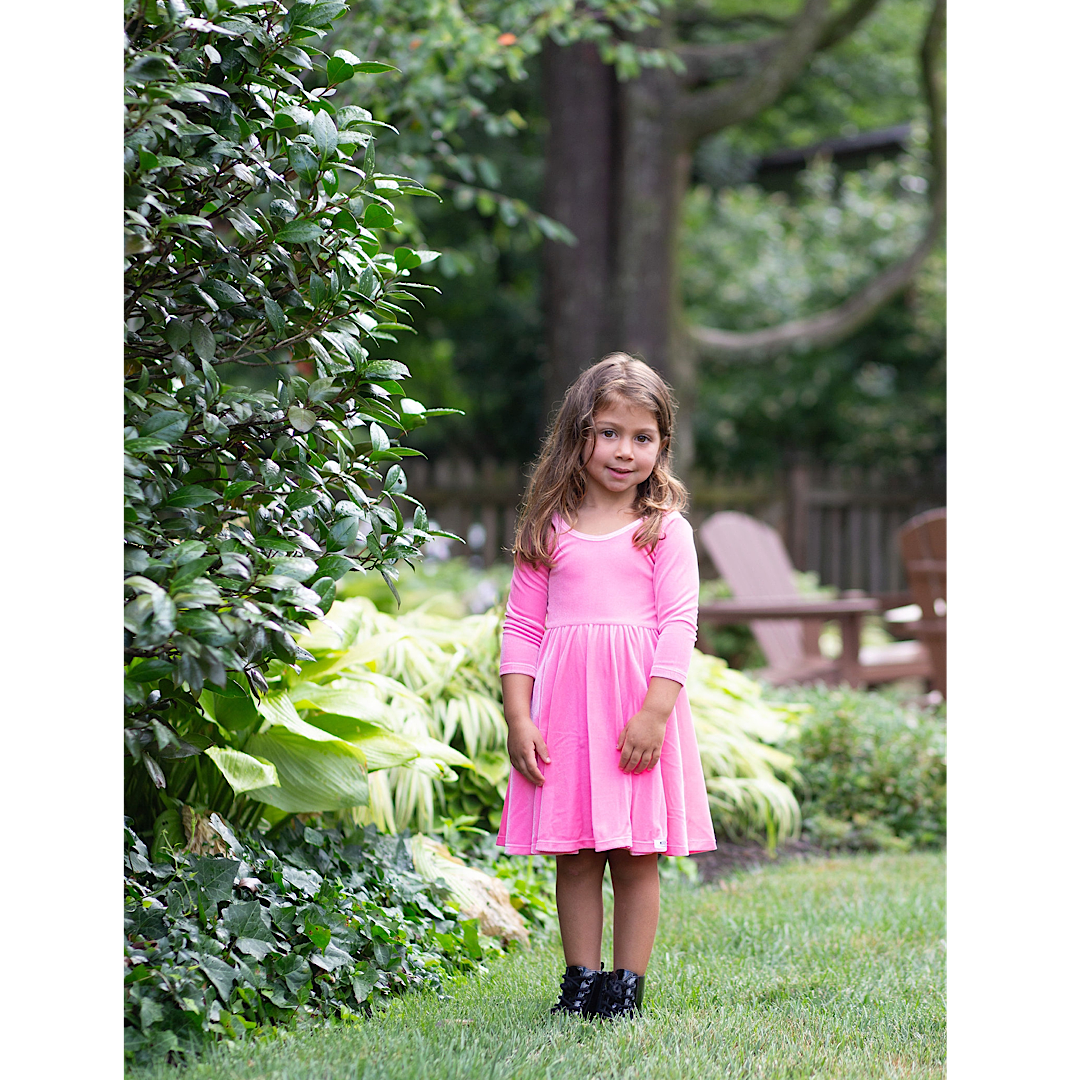 Twirly Dress In Pink Candy Stretch Velvet