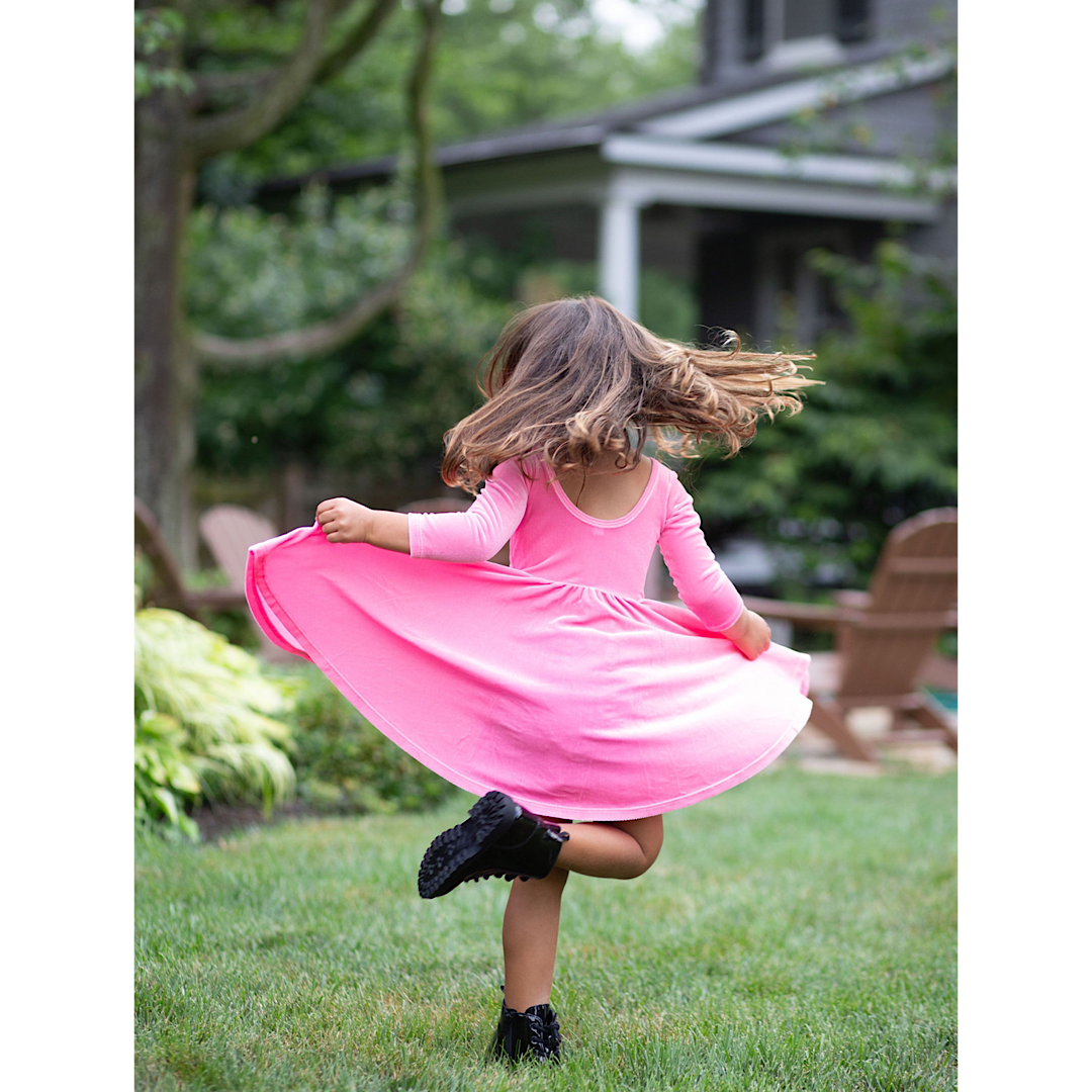 Twirly Dress In Pink Candy Stretch Velvet