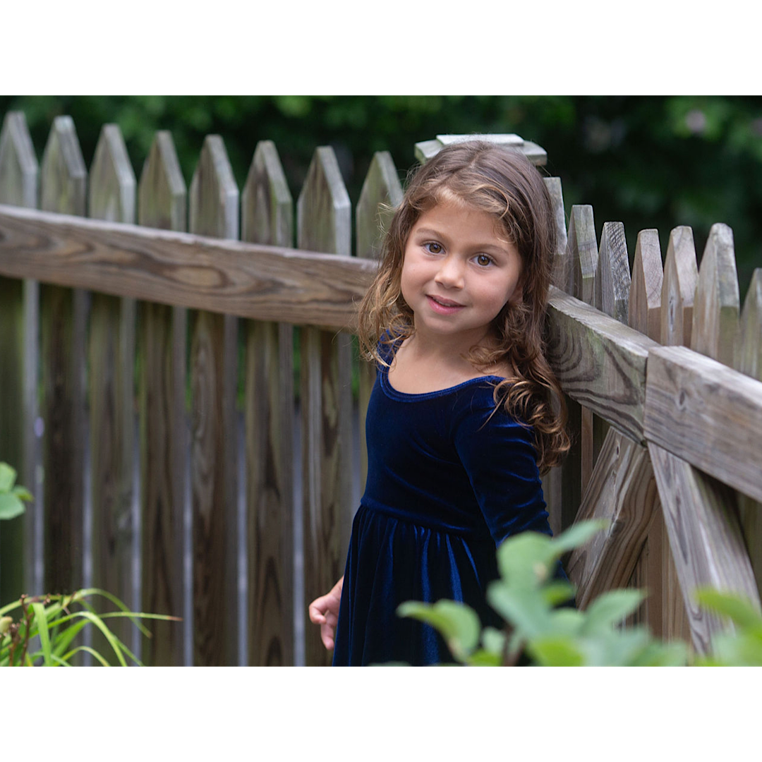 Twirly Dress In Navy Stretch Velvet