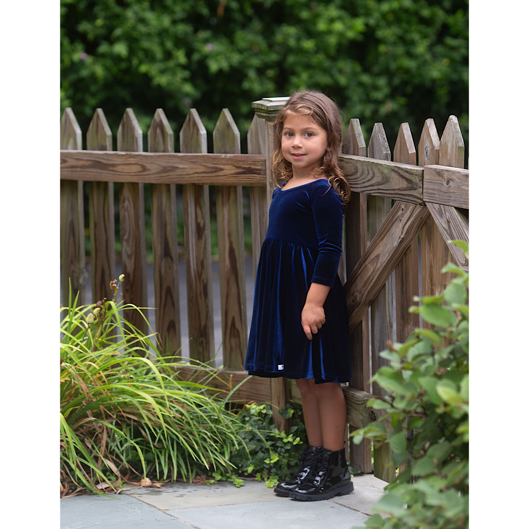 Twirly Dress In Navy Stretch Velvet