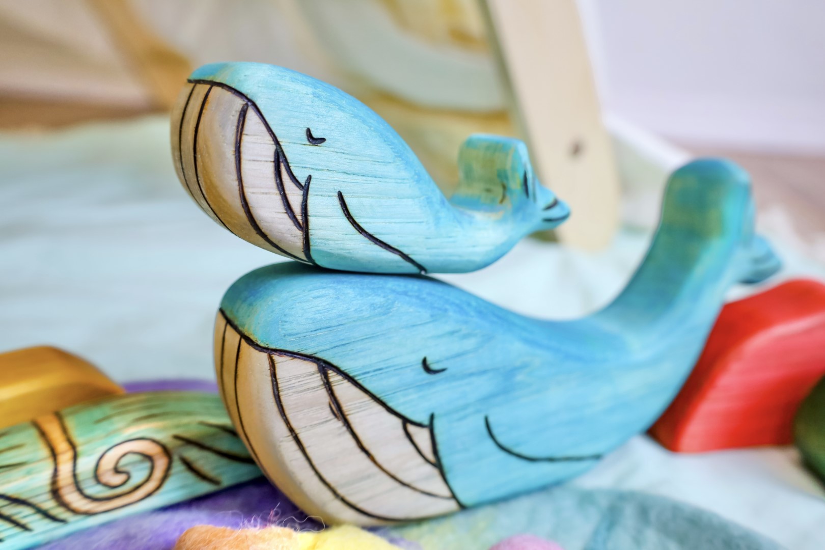 Wooden Blue Whale Toy- Mom Or Baby Whale