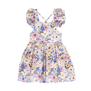 Ruffle Sleeve Dress In Purple Flowers