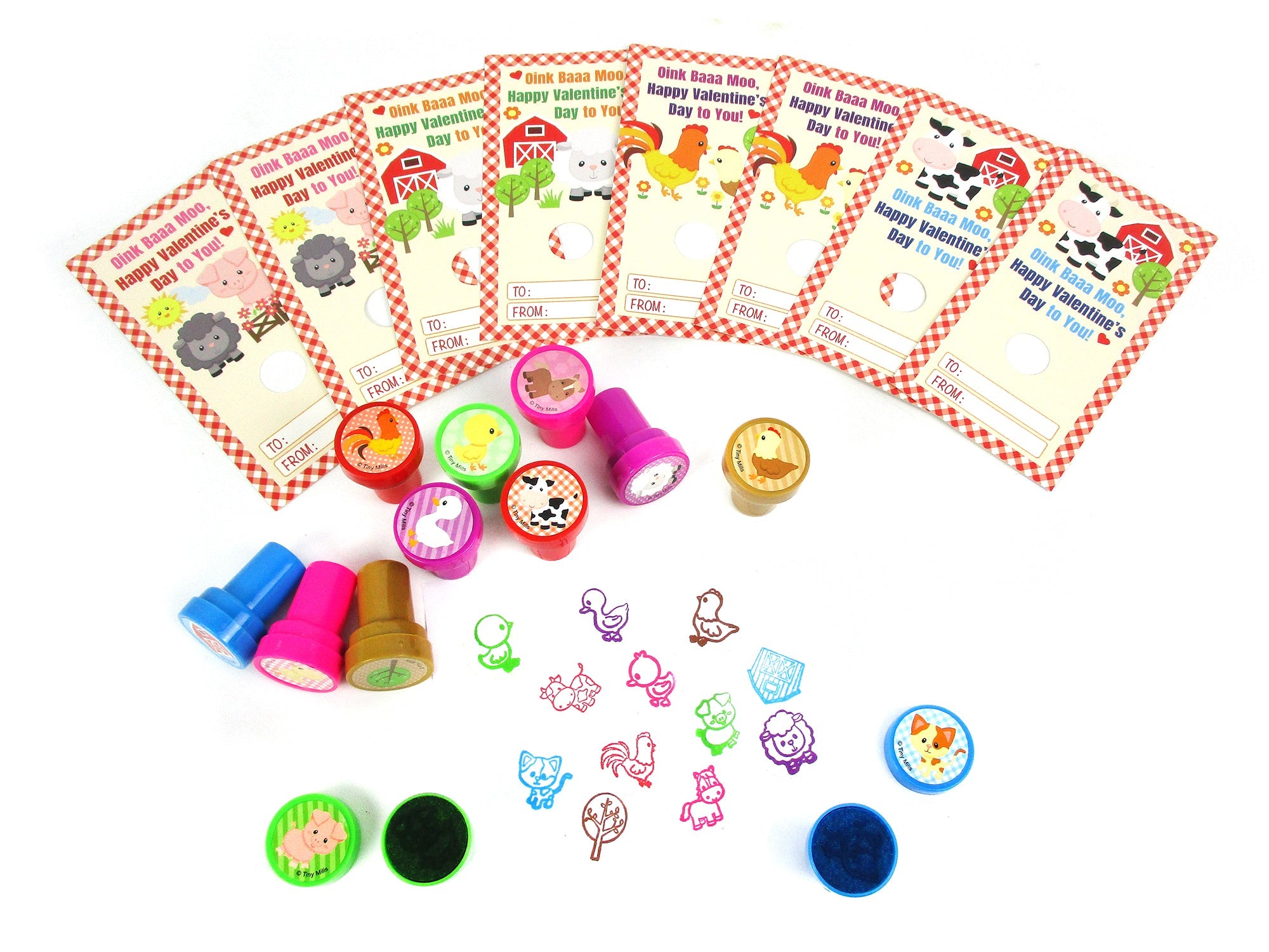 Barnyard Farm Animal Valentine's Day Cards With Stampers For Classroom Exchange