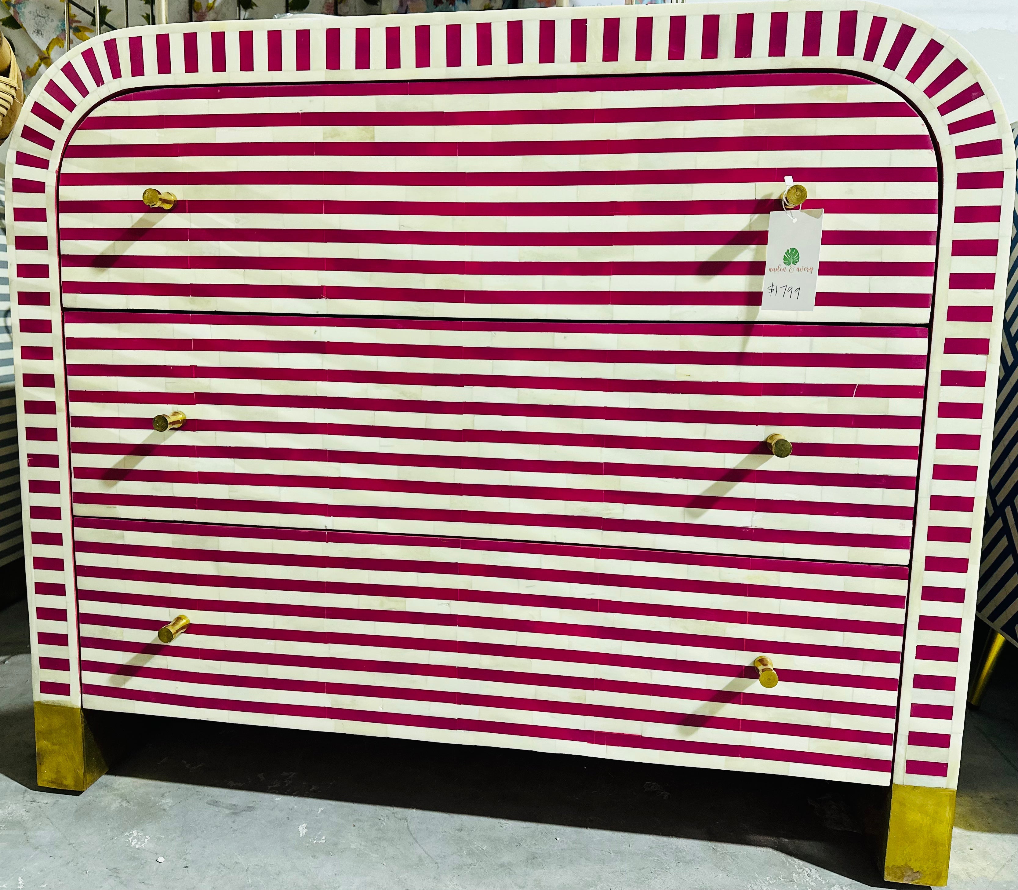 Hot Pink/white Bone Inlay 3-drawer Dresser