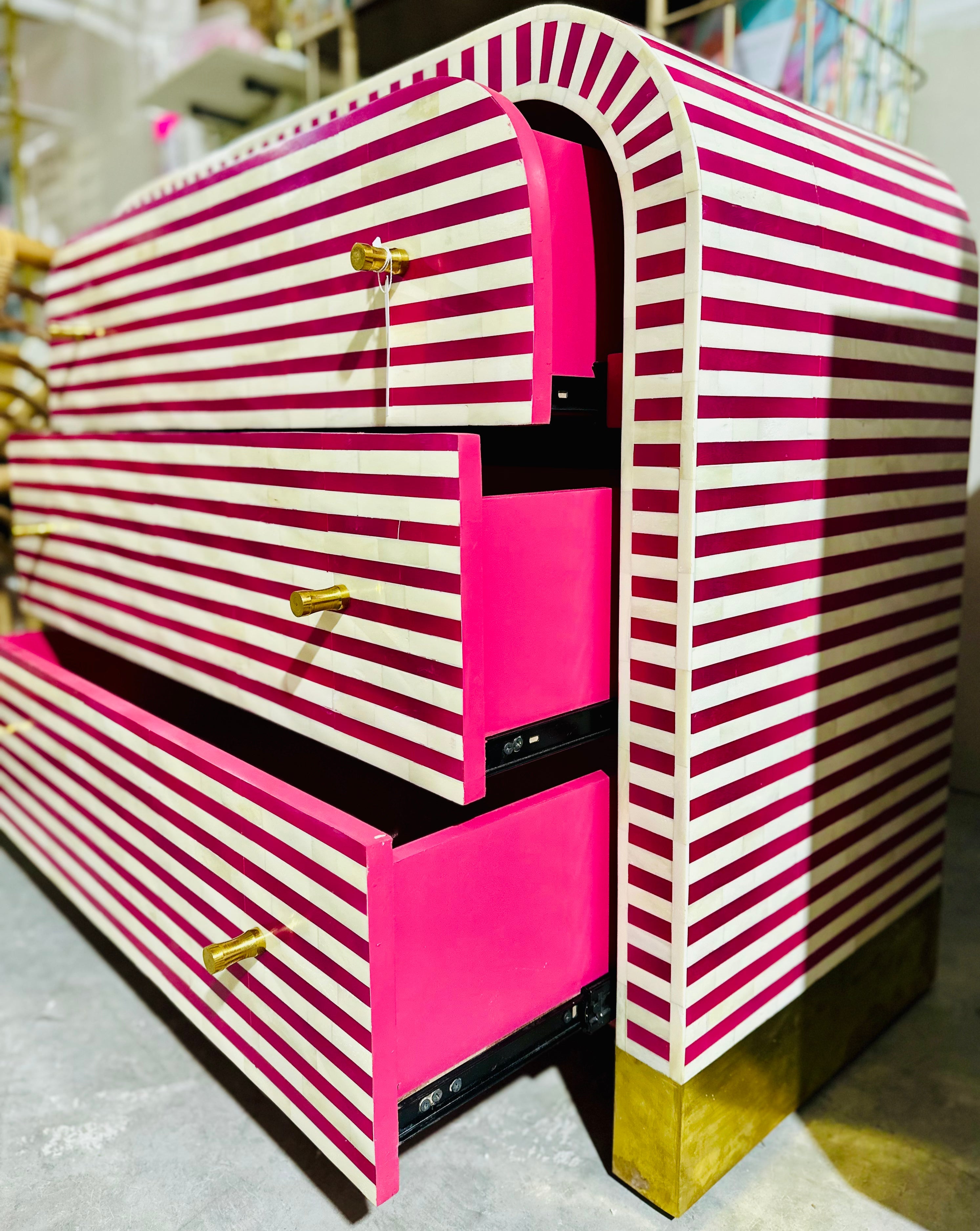 Hot Pink/white Bone Inlay 3-drawer Dresser