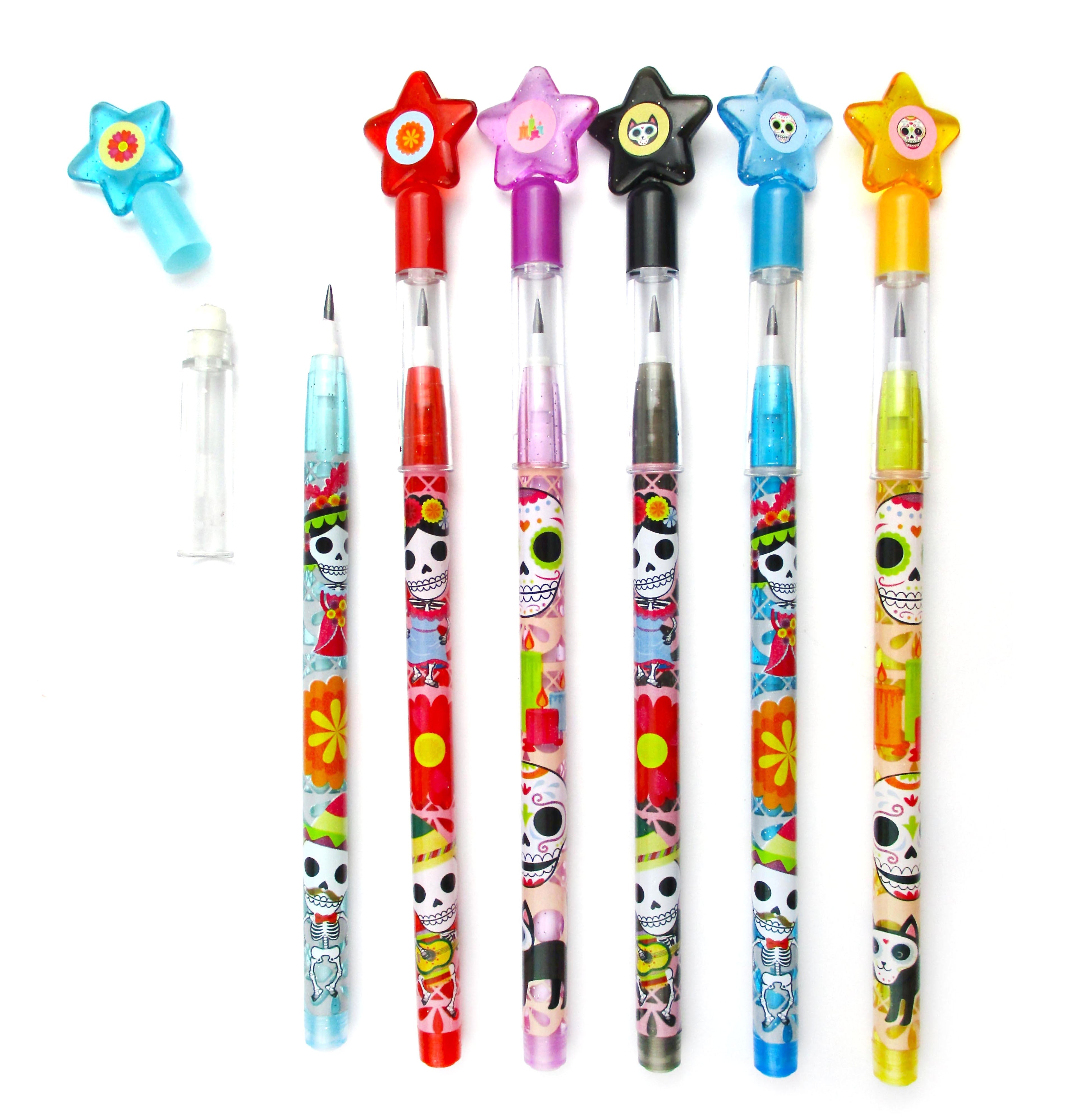 Day Of The Dead Stackable Multi Point Pencils - Set Of 6
