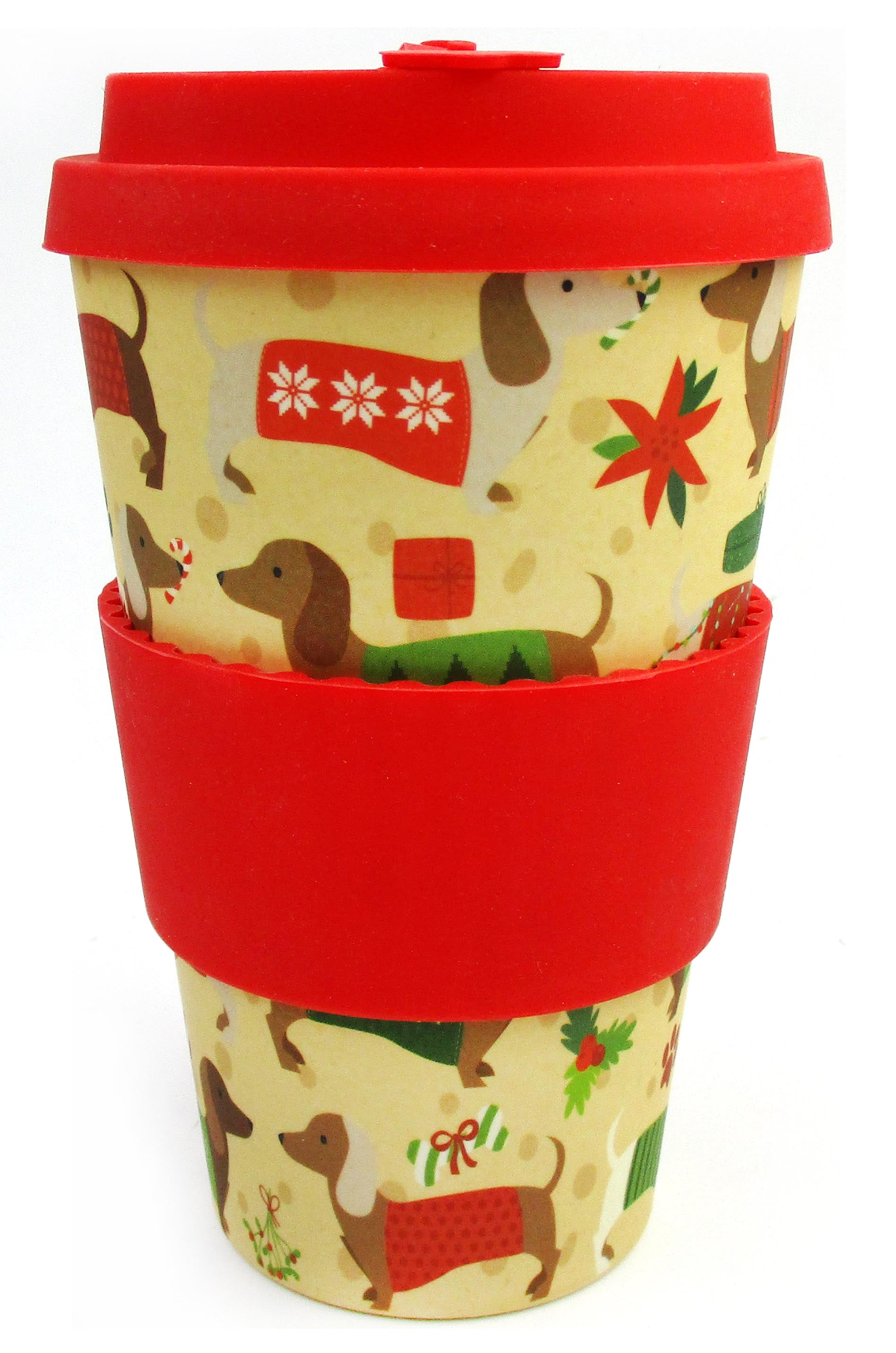 Eco-friendly Reusable Plant Fiber Holiday Travel Mug With Christmas Wiener Dog Design