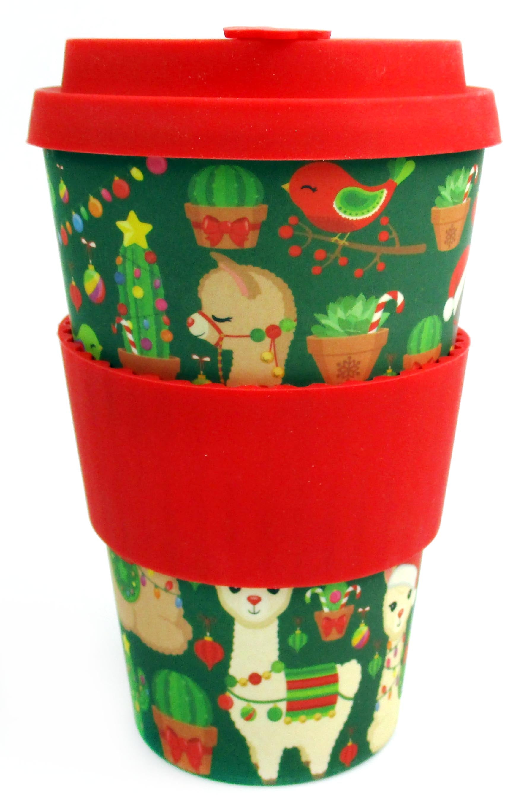 Eco-friendly Reusable Plant Fiber Holiday Travel Mug With Christmas Llama Alpaca Design