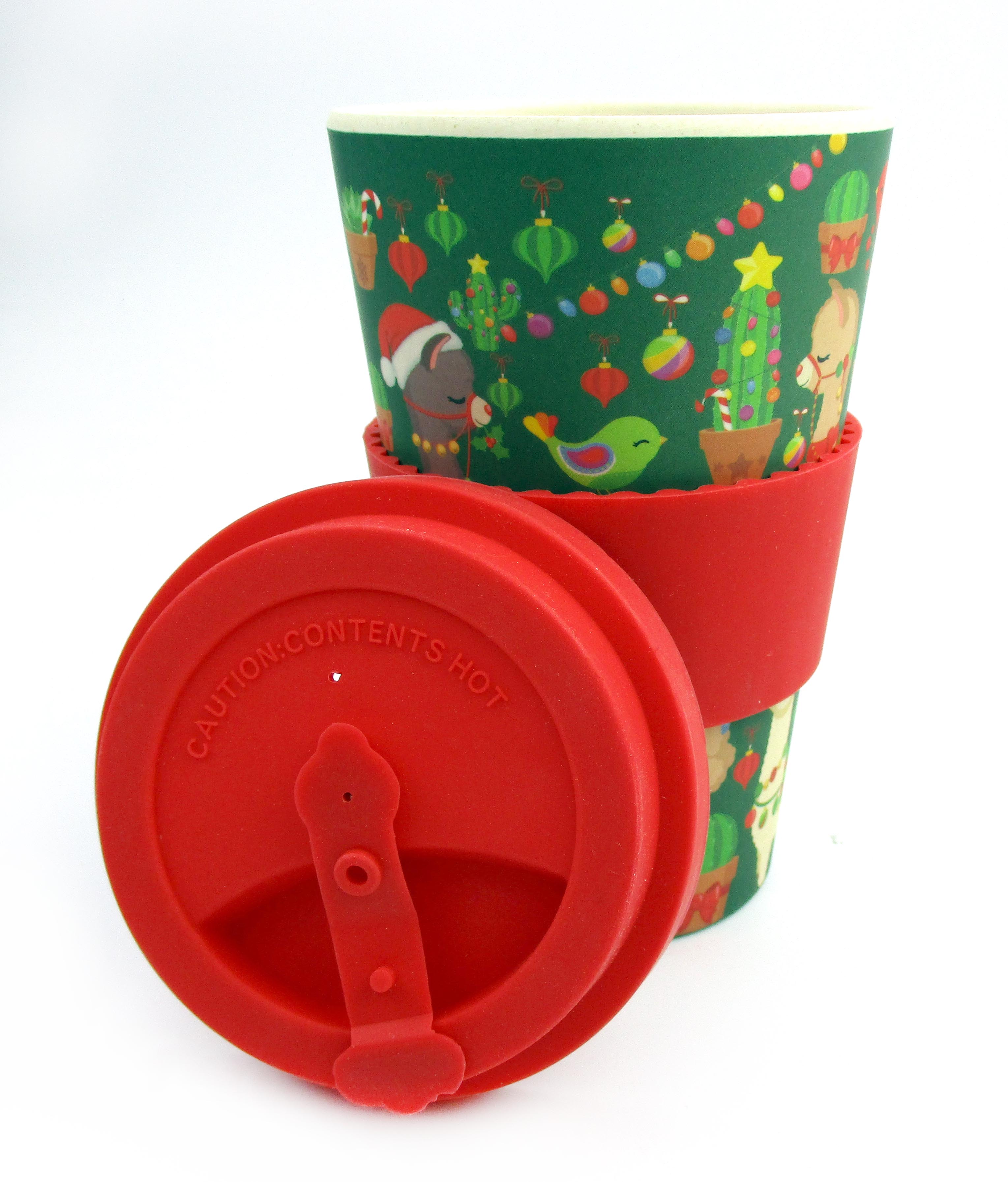 Eco-friendly Reusable Plant Fiber Holiday Travel Mug With Christmas Llama Alpaca Design