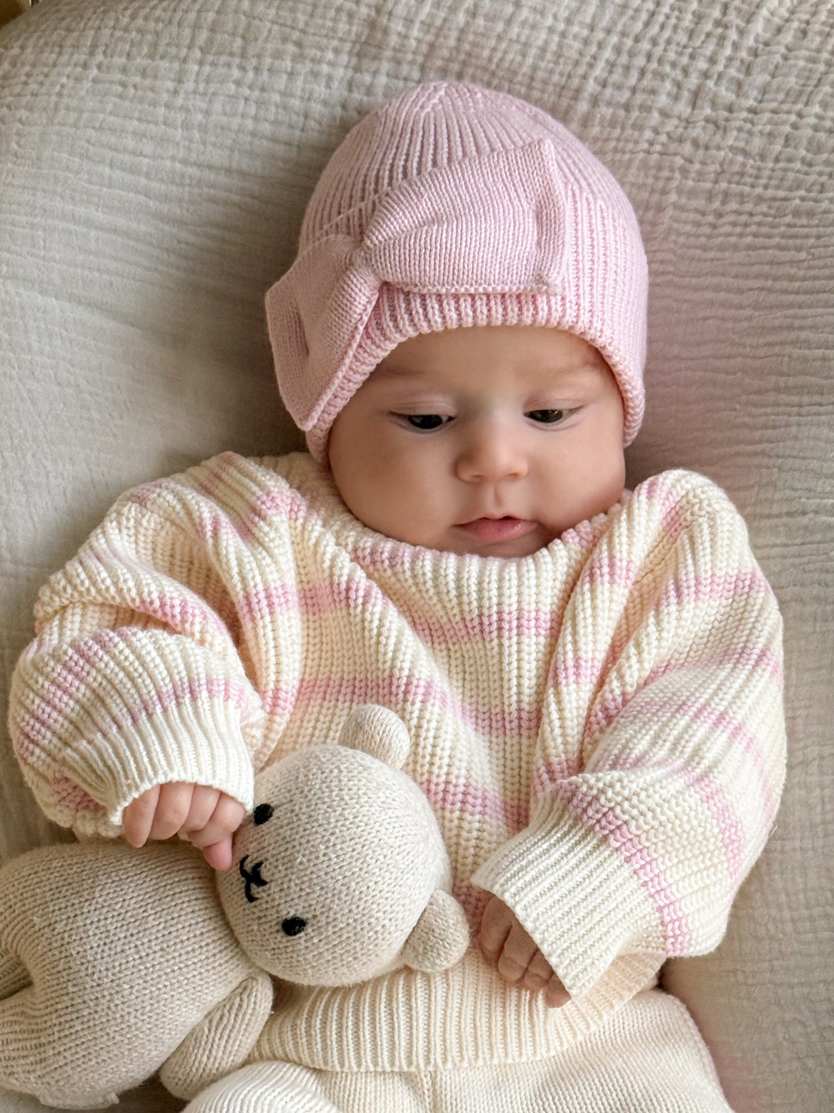 Classic Bow Beanie - Powder Pink