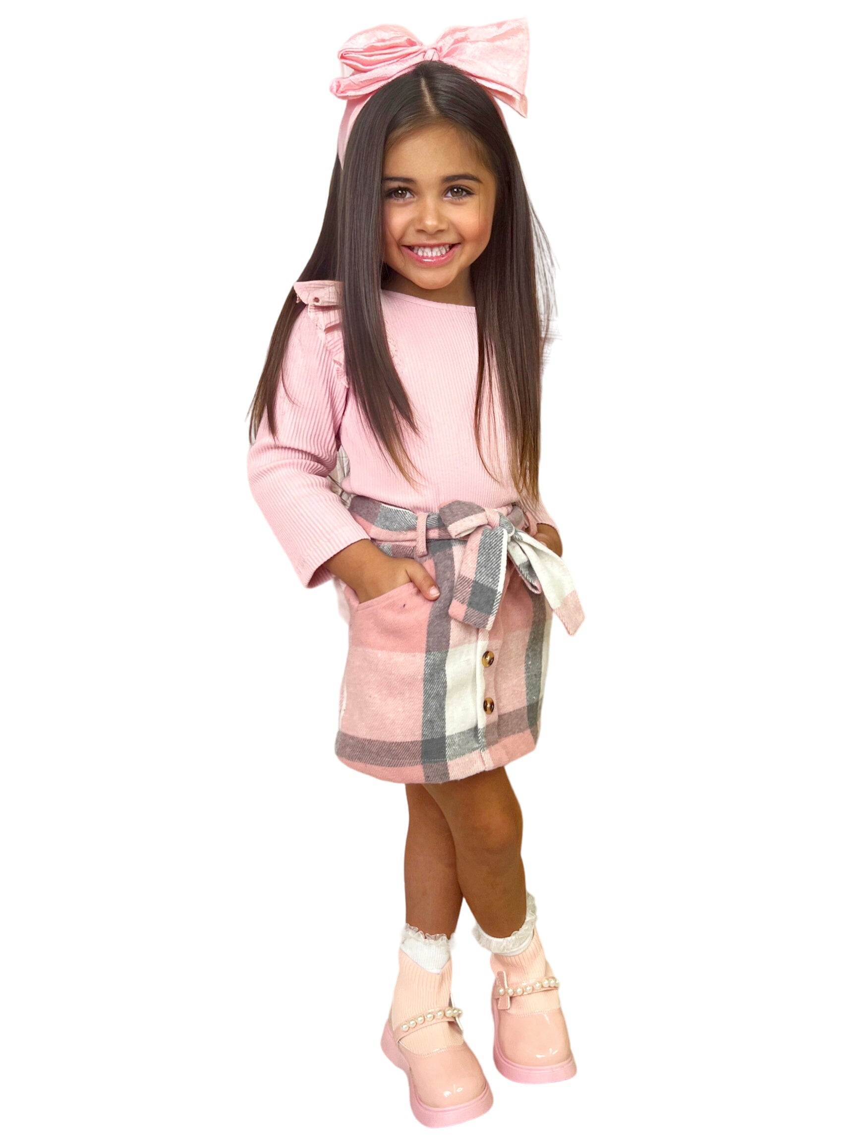 My Fave Girl Pink Ruffled Top And Brushed Fleece Skirt Set