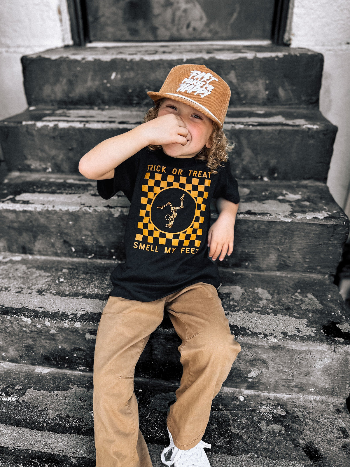 Trick Or Treat, Smell My Feet Checkered Kids Tee