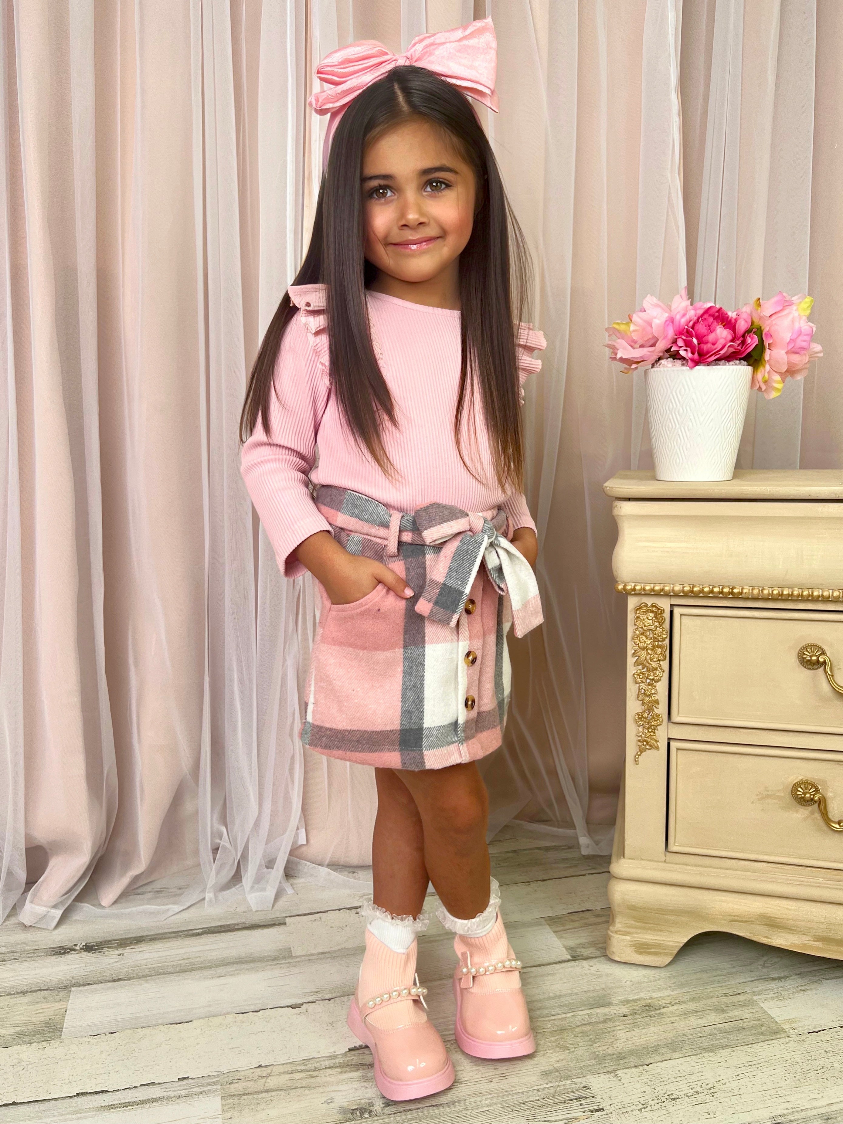 My Fave Girl Pink Ruffled Top And Brushed Fleece Skirt Set