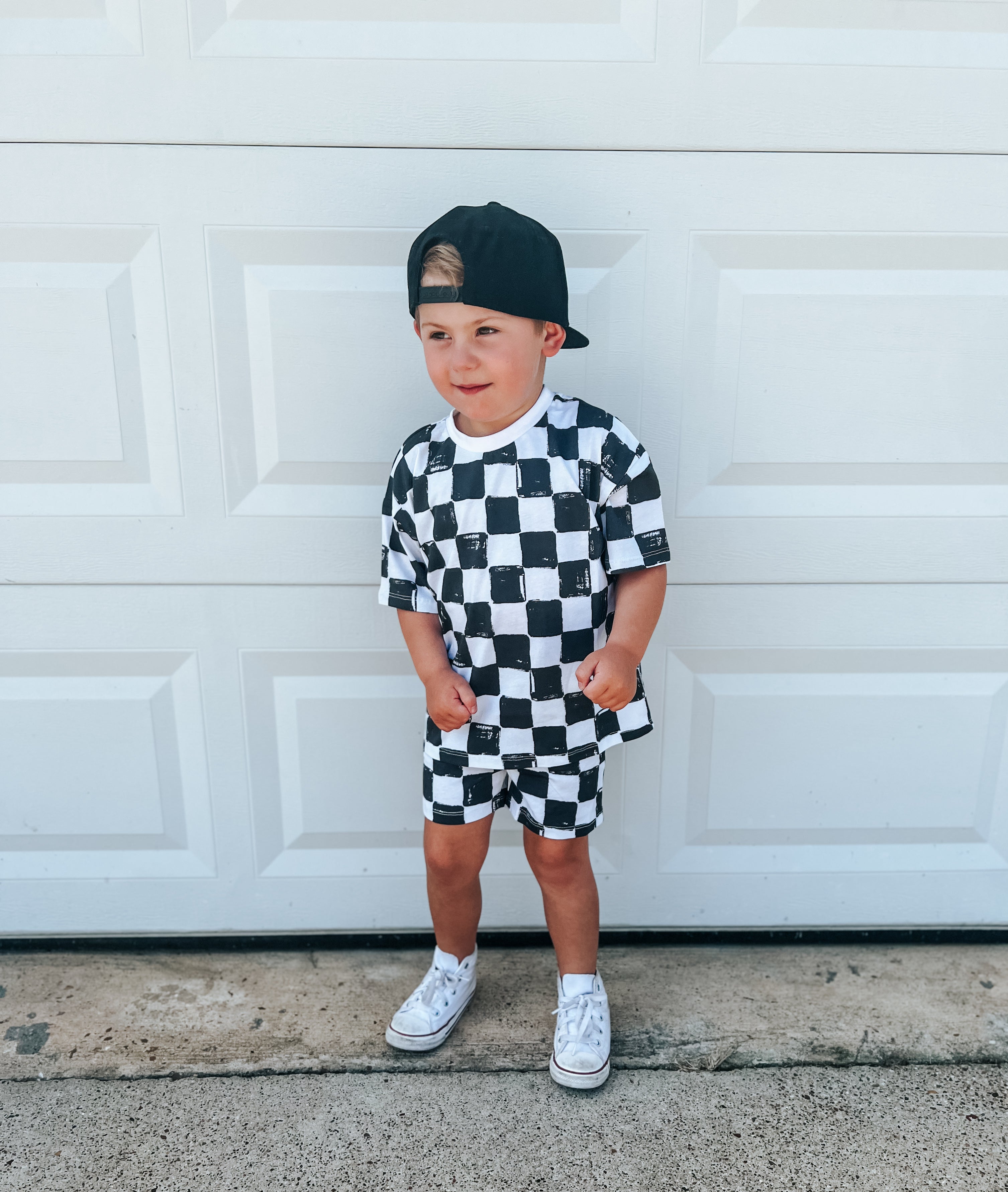 Organic Cotton Black & White Checkered Shorts Set