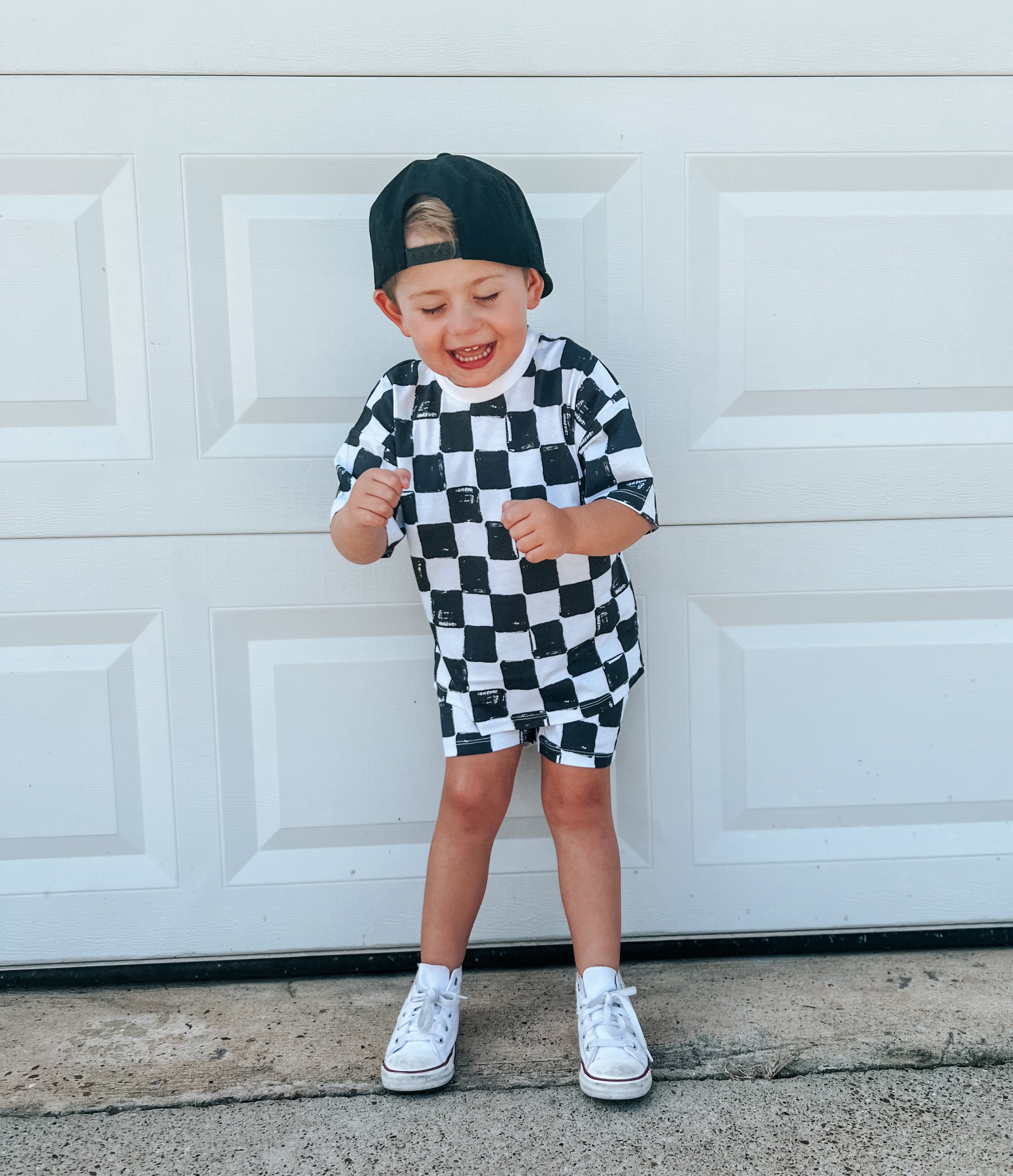 Organic Cotton Black & White Checkered Shorts Set