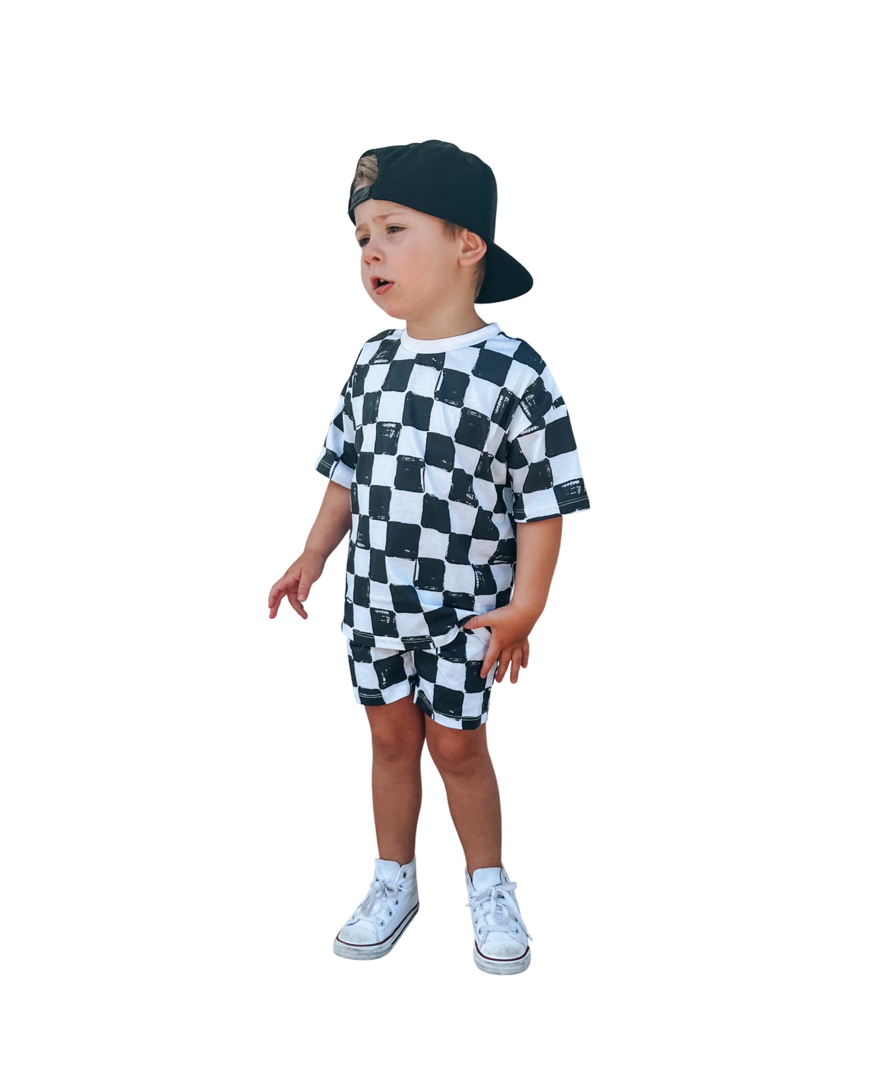 Organic Cotton Black & White Checkered Shorts Set