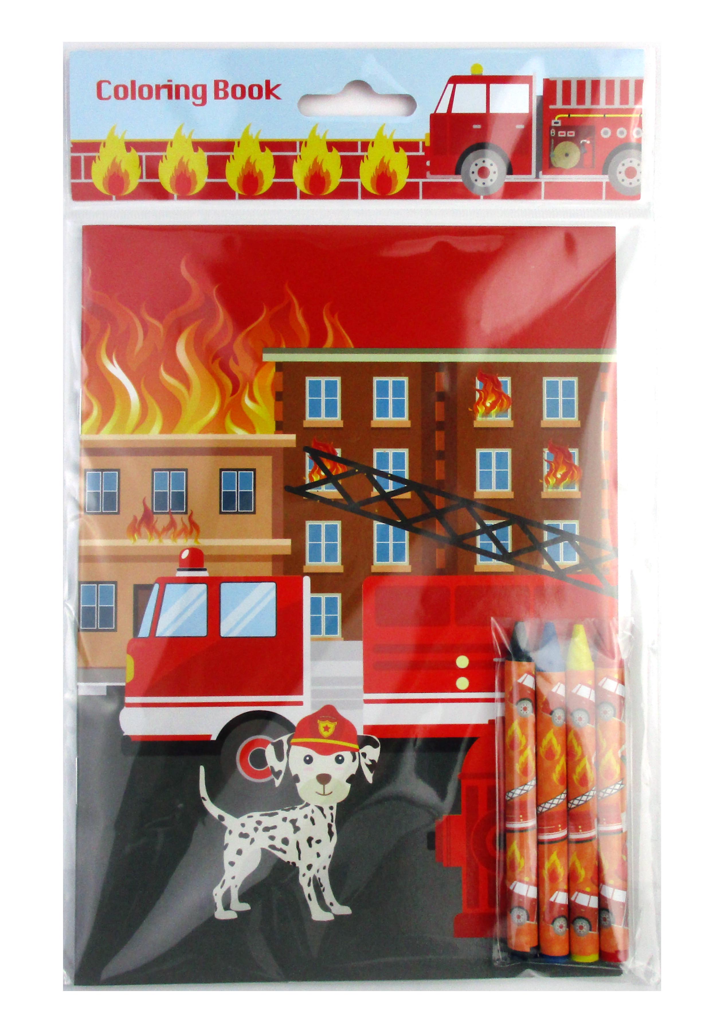 Fire Trucks Coloring Books With Crayons Party Favors- Set Of 6 Or 12