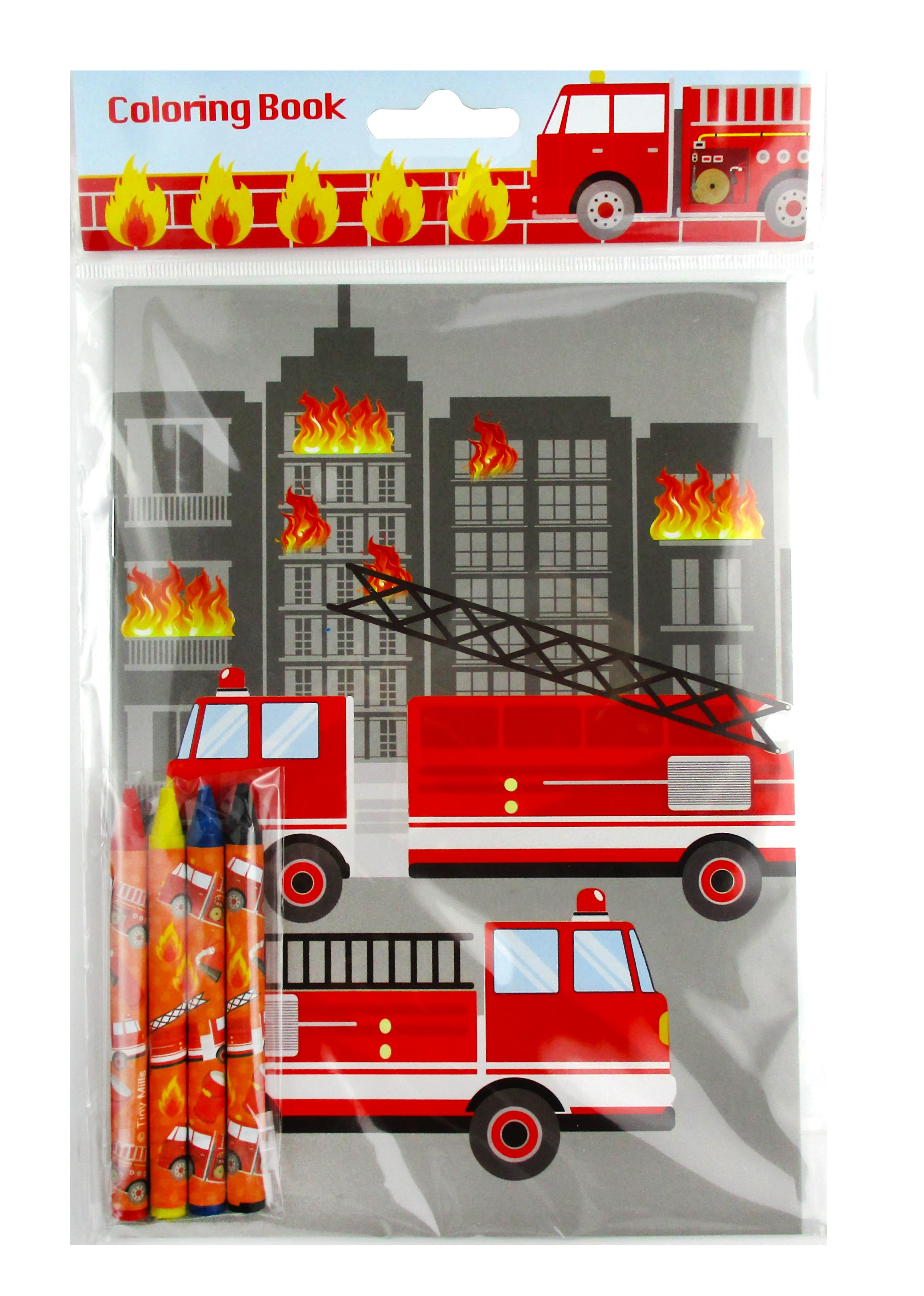 Fire Trucks Coloring Books With Crayons Party Favors- Set Of 6 Or 12