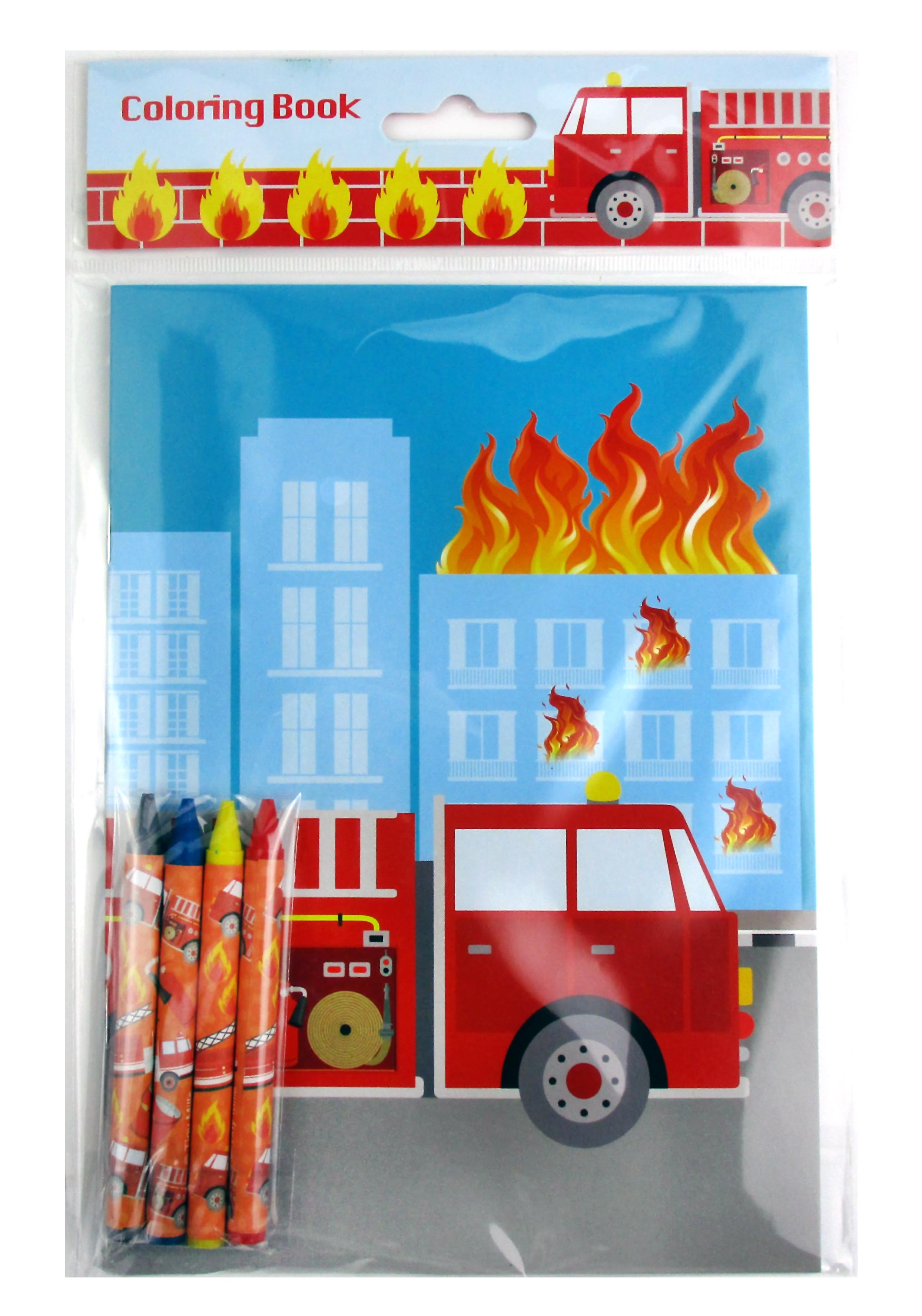 Fire Trucks Coloring Books With Crayons Party Favors- Set Of 6 Or 12