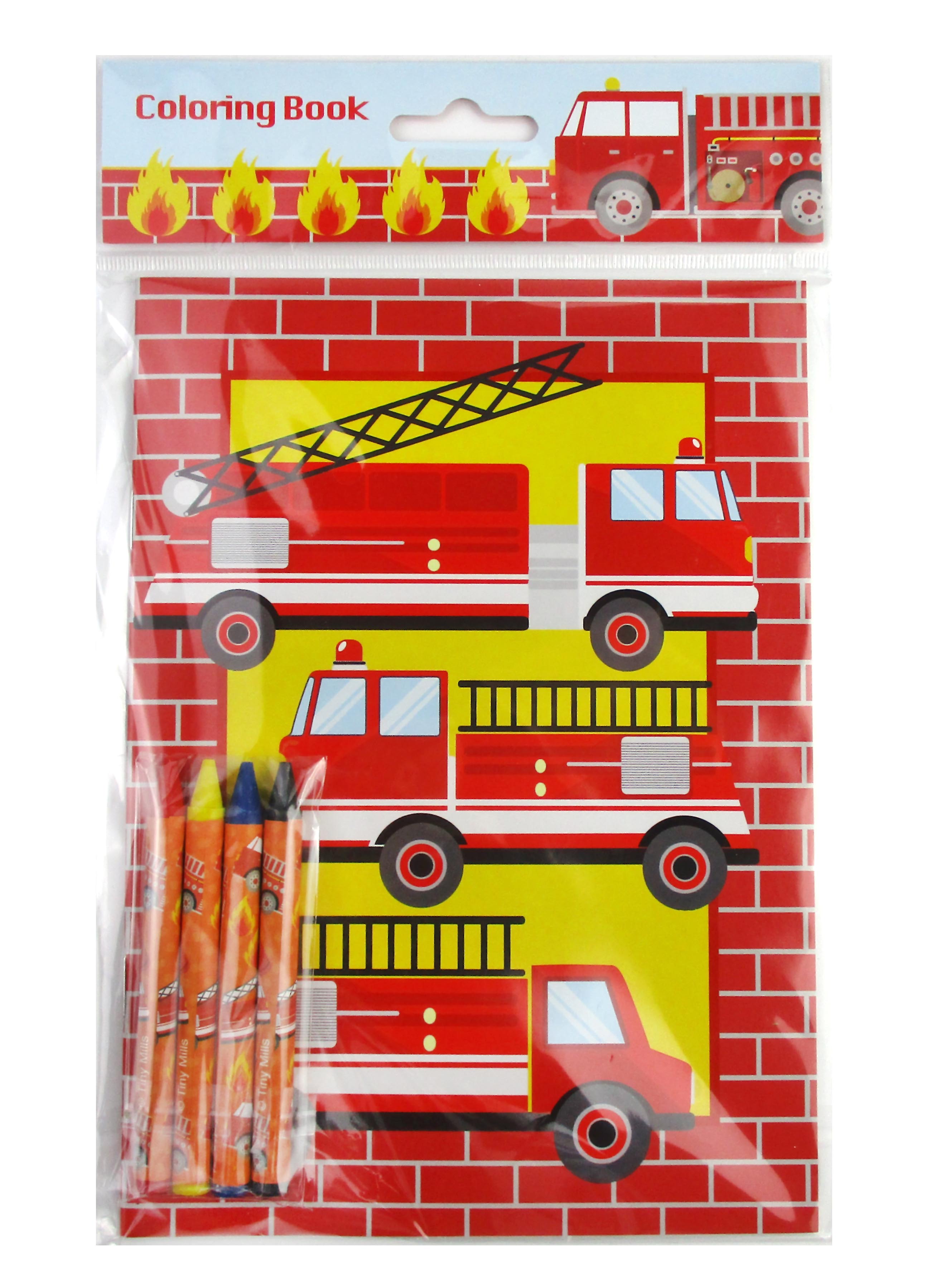 Fire Trucks Coloring Books With Crayons Party Favors- Set Of 6 Or 12