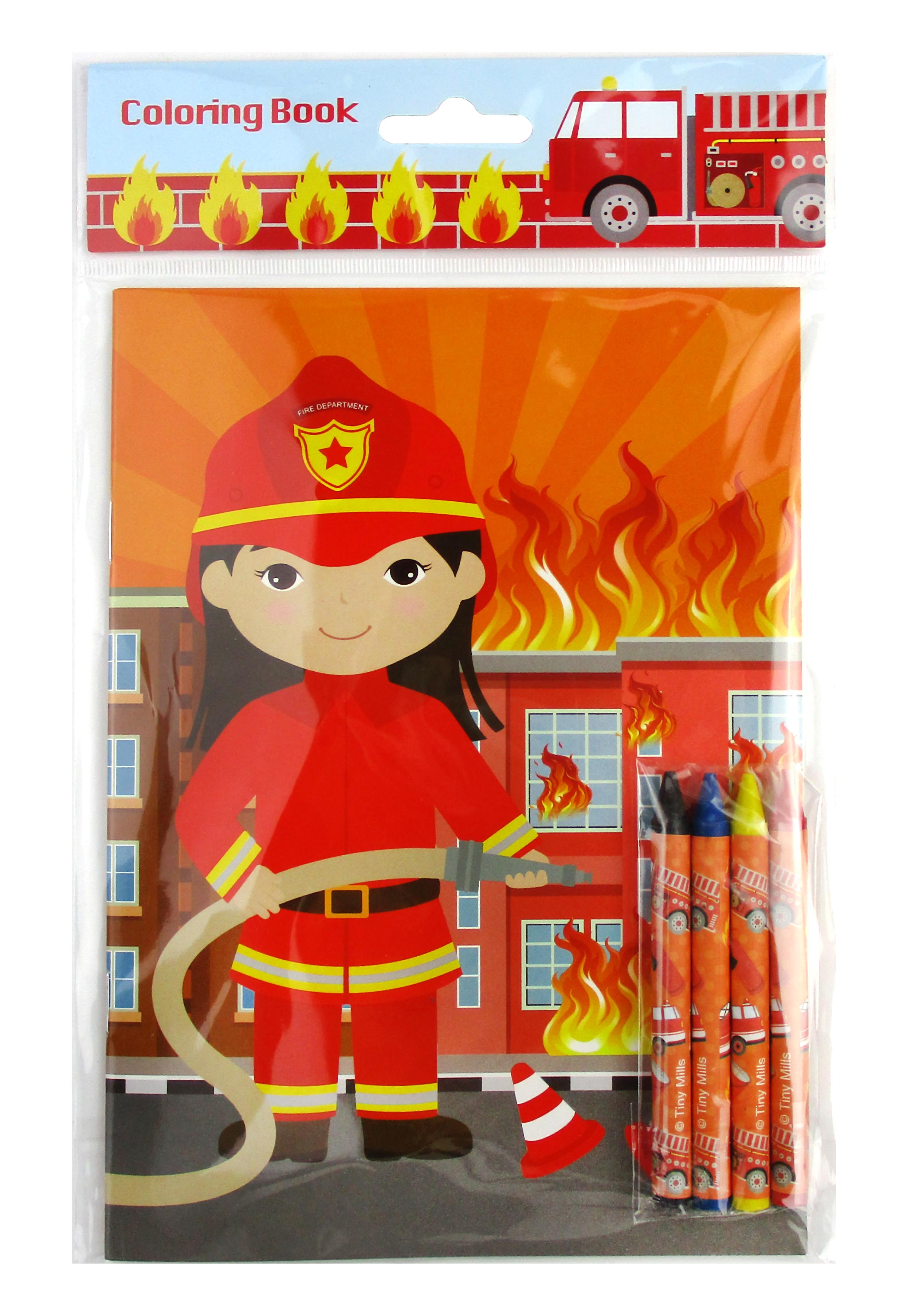 Fire Trucks Coloring Books With Crayons Party Favors- Set Of 6 Or 12