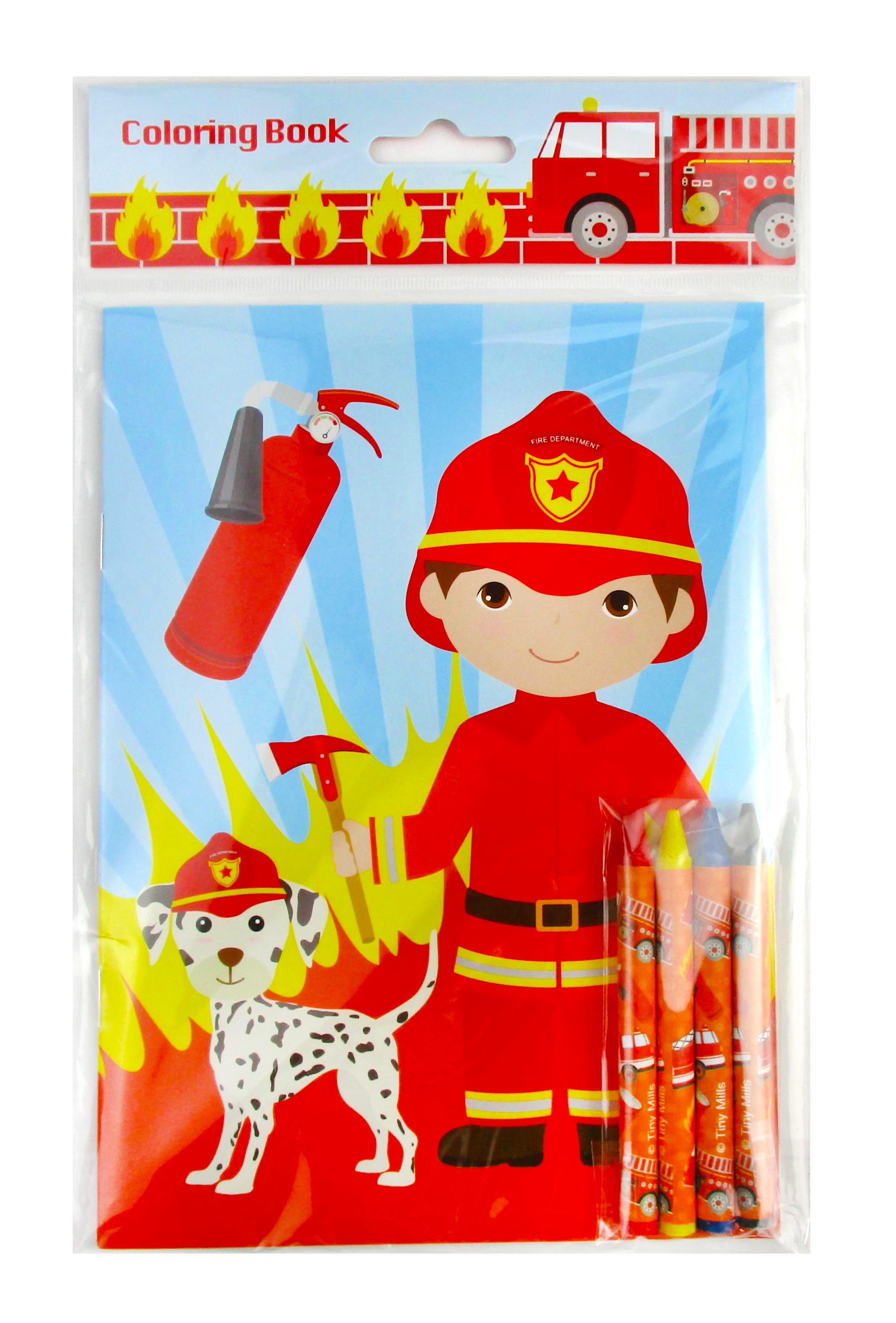 Fire Trucks Coloring Books With Crayons Party Favors- Set Of 6 Or 12