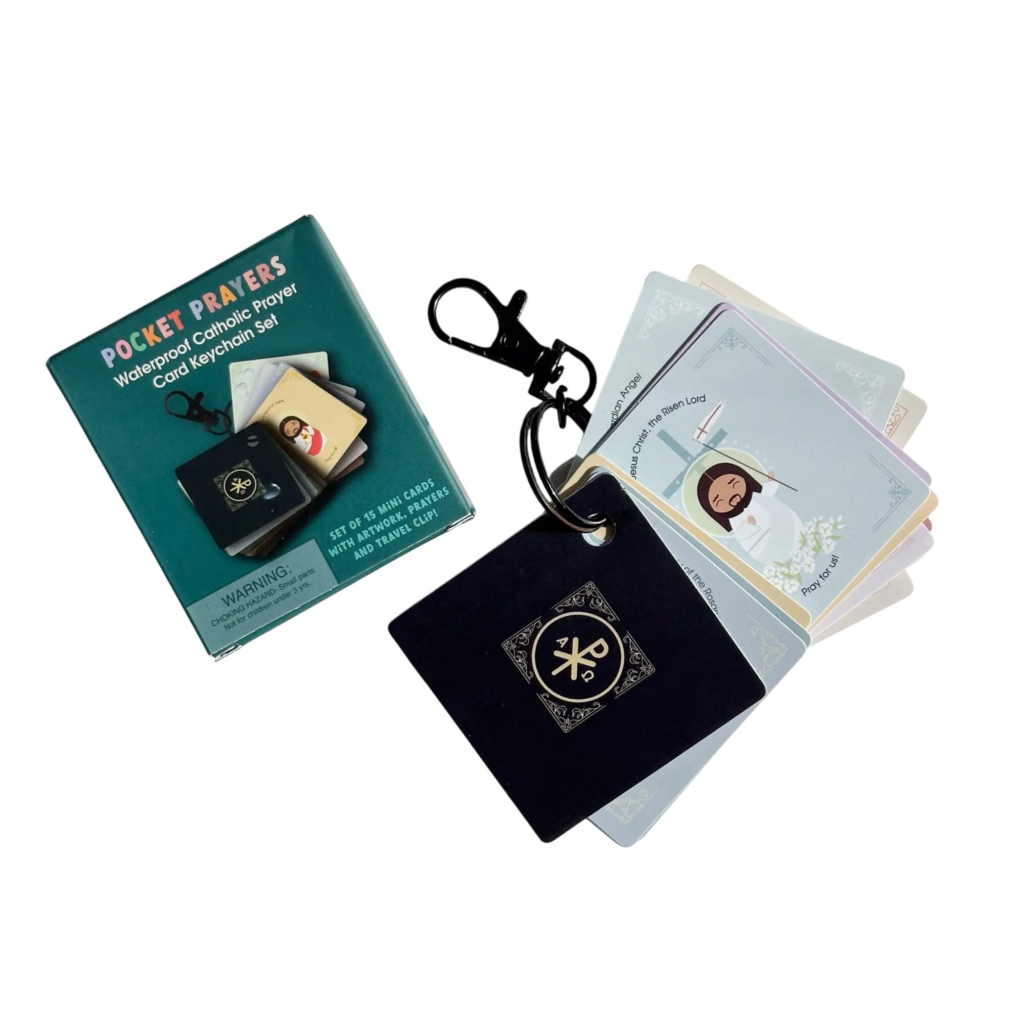 Pocket Prayers Waterproof Catholic Prayer Card Keychain Set