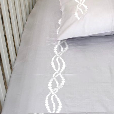 Embroidered Crib Sheet - Platinum Pearl Ropes