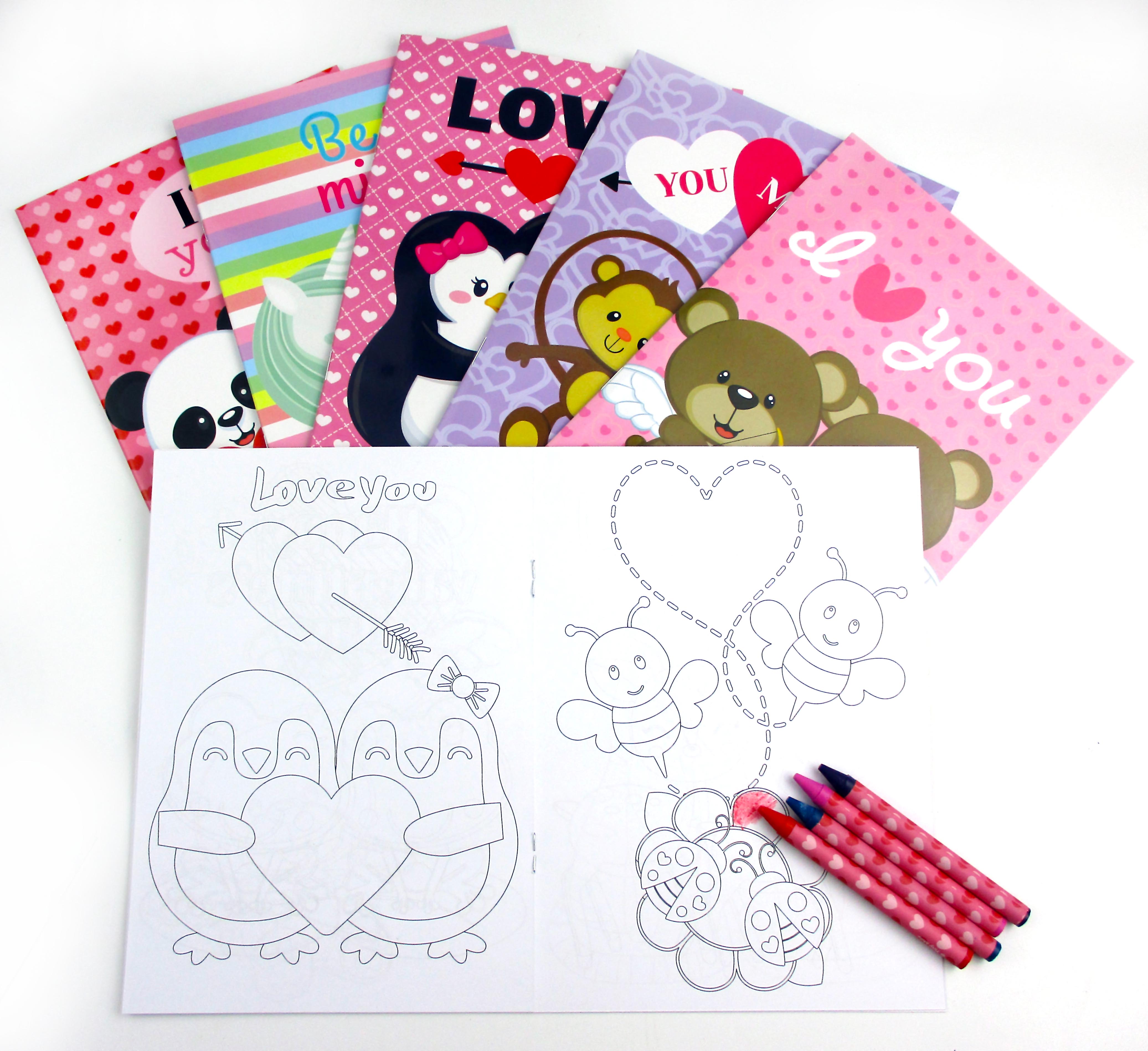 Valentine's Day Coloring Books With Crayons Party Favors - Set Of 6 Or 12