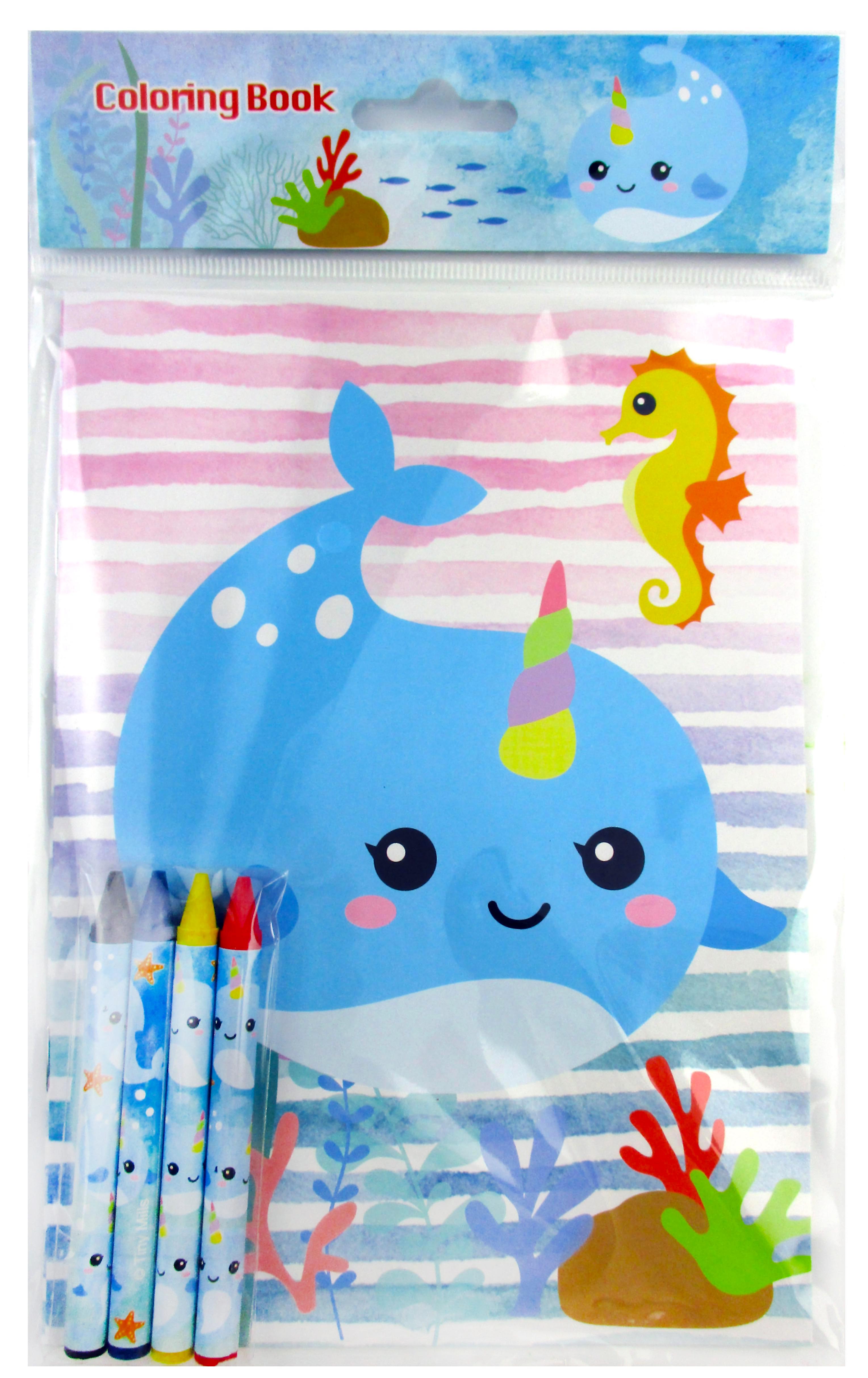 Narwhal Coloring Books With Crayons Party Favors - Set Of 6 Or 12