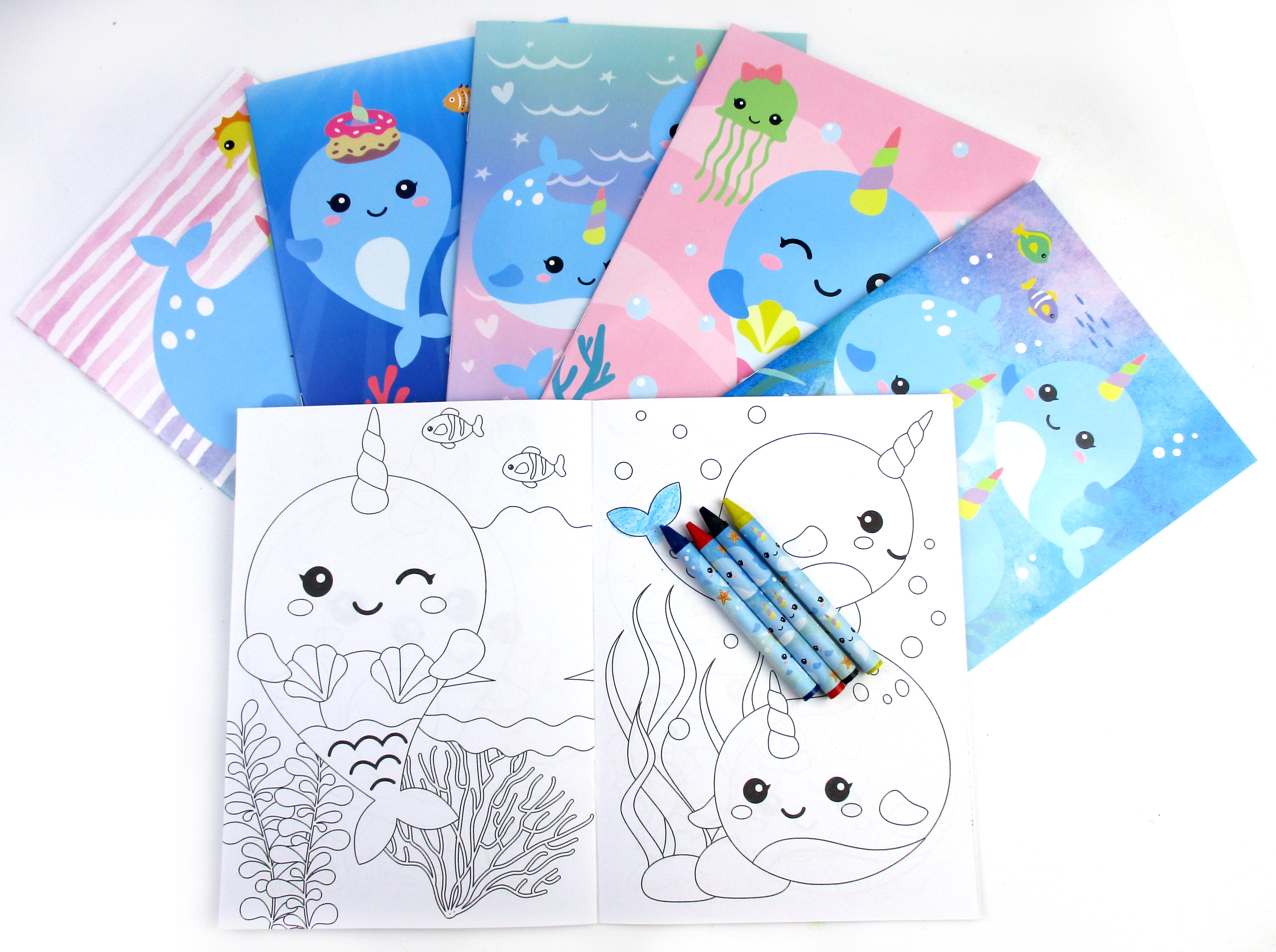 Narwhal Coloring Books With Crayons Party Favors - Set Of 6 Or 12