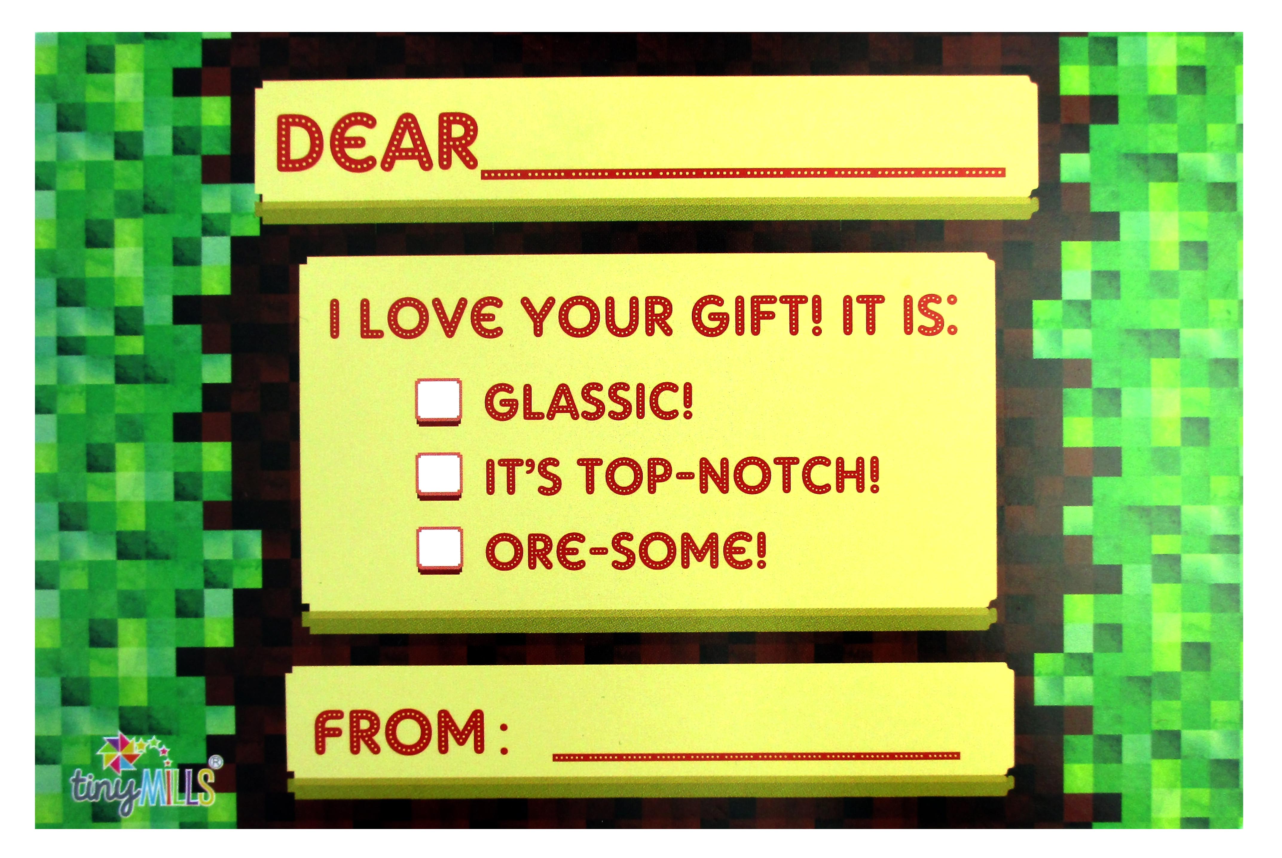 Pixels Mine Crafter Fill-in Birthday Thank You Cards For Kids