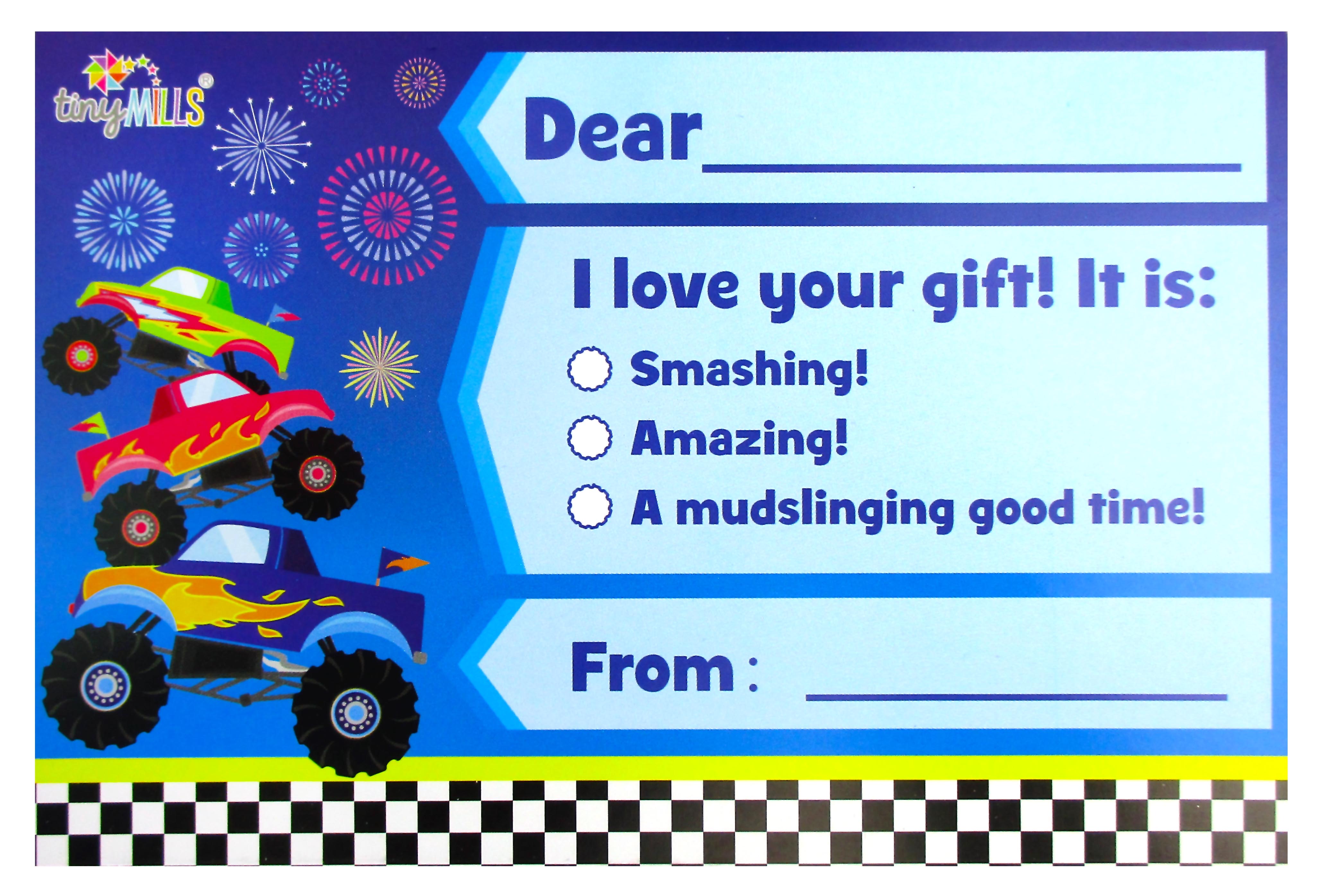 Monster Truck Fill-in Birthday Thank You Cards For Kids