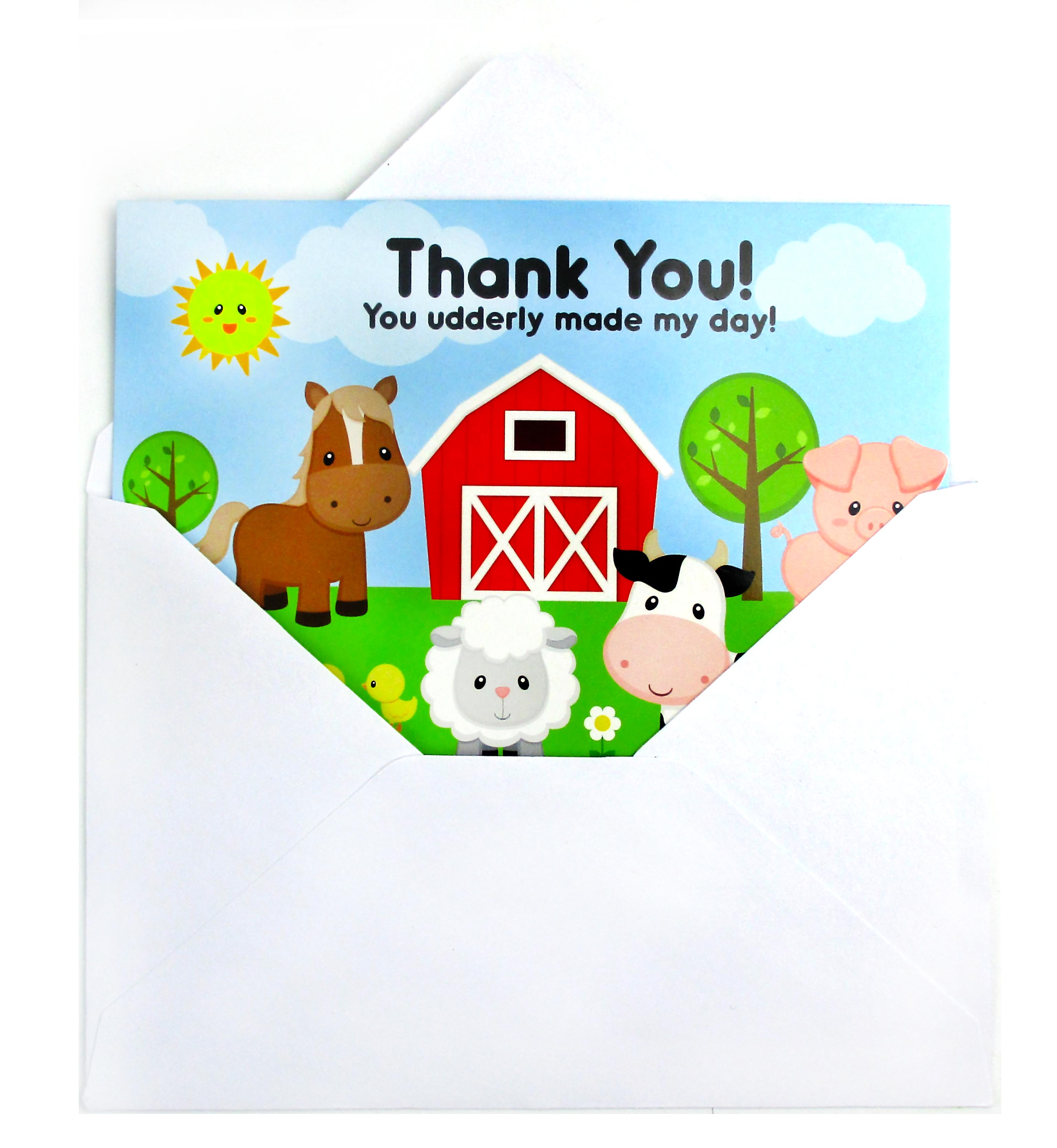 Farm Animals Fill-in Birthday Thank You Cards For Kids