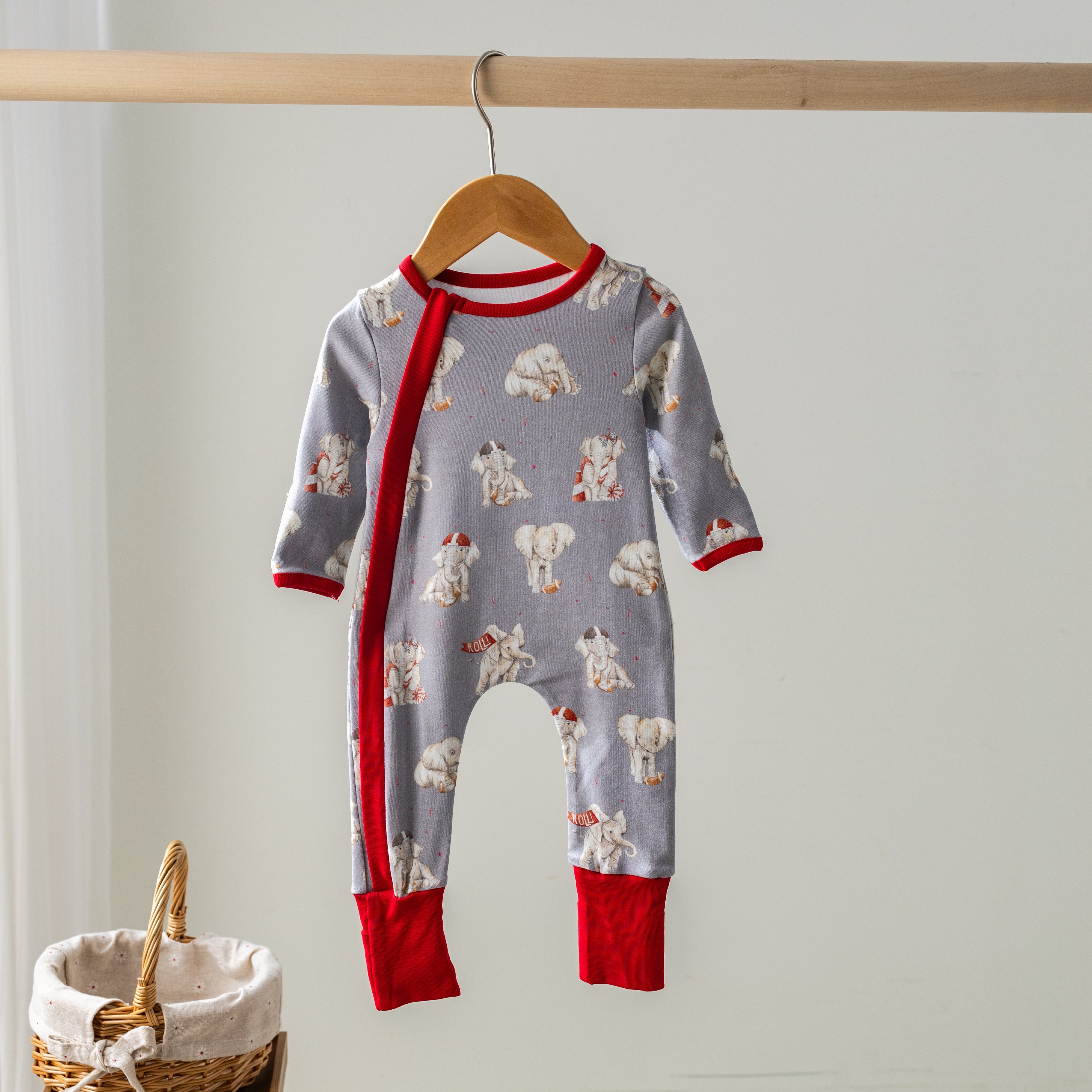 Mvc: Elephants Organic Cotton Kids Pajamas (gray)