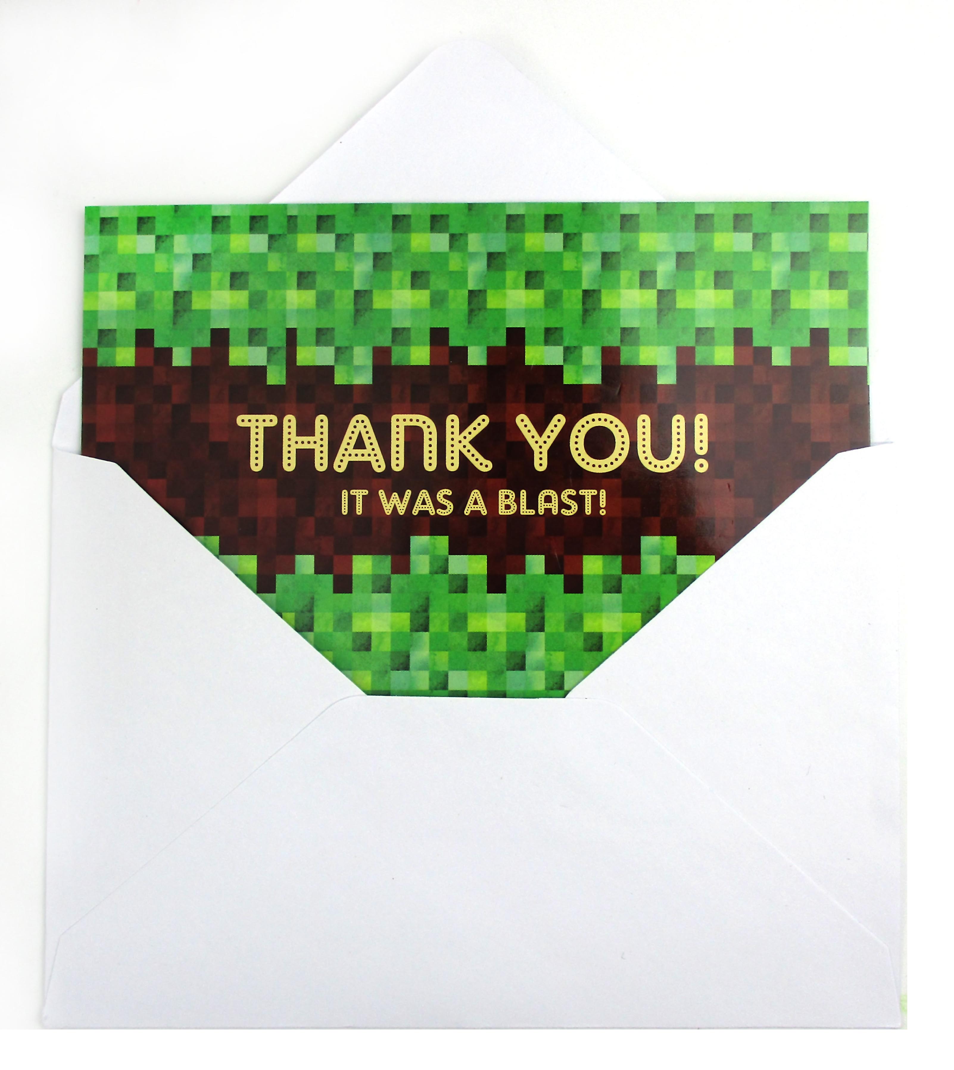 Pixels Mine Crafter Fill-in Birthday Thank You Cards For Kids