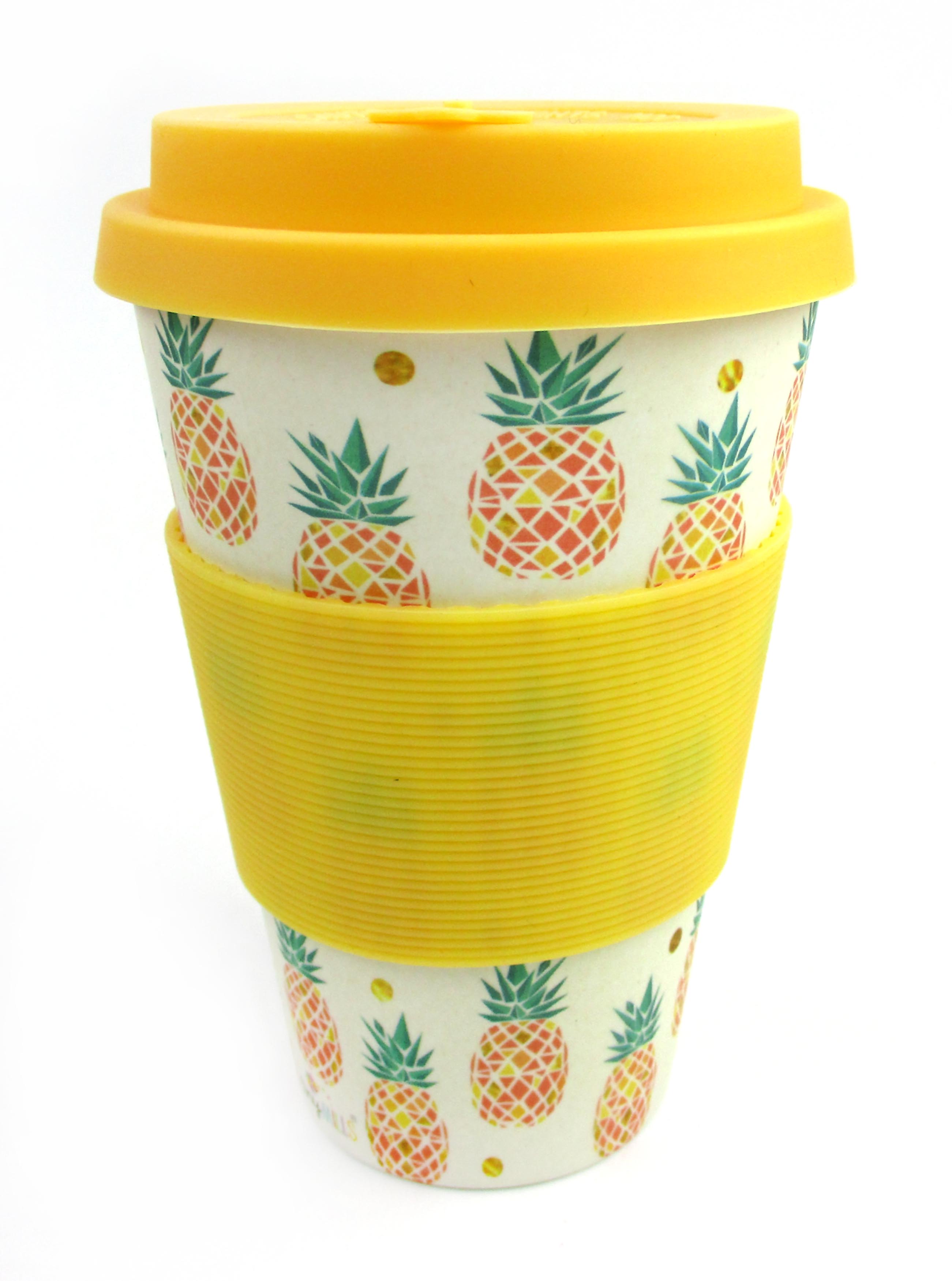 Eco-friendly Reusable Plant Fiber Travel Mug With Tropical Pineapple Design