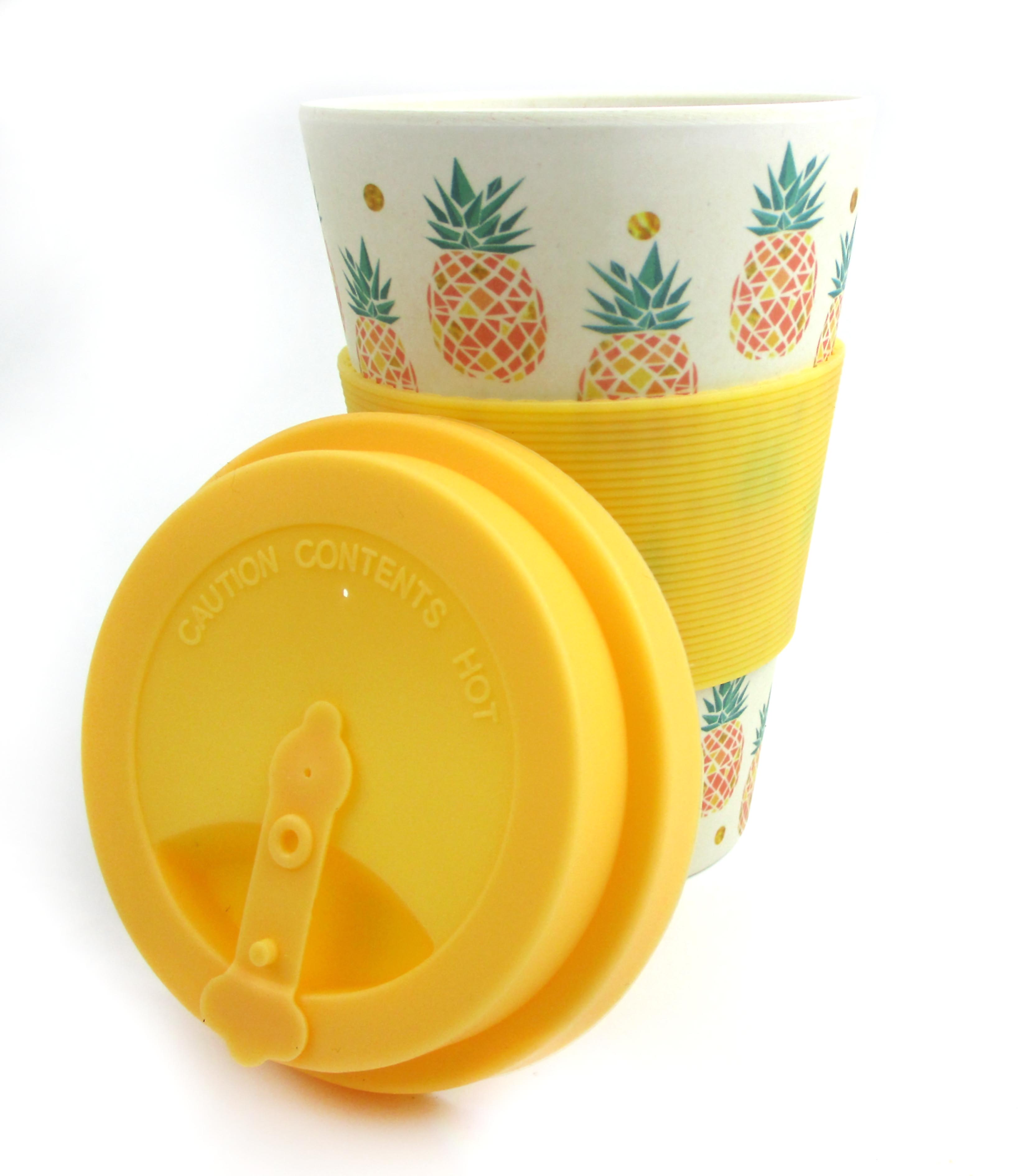 Eco-friendly Reusable Plant Fiber Travel Mug With Tropical Pineapple Design