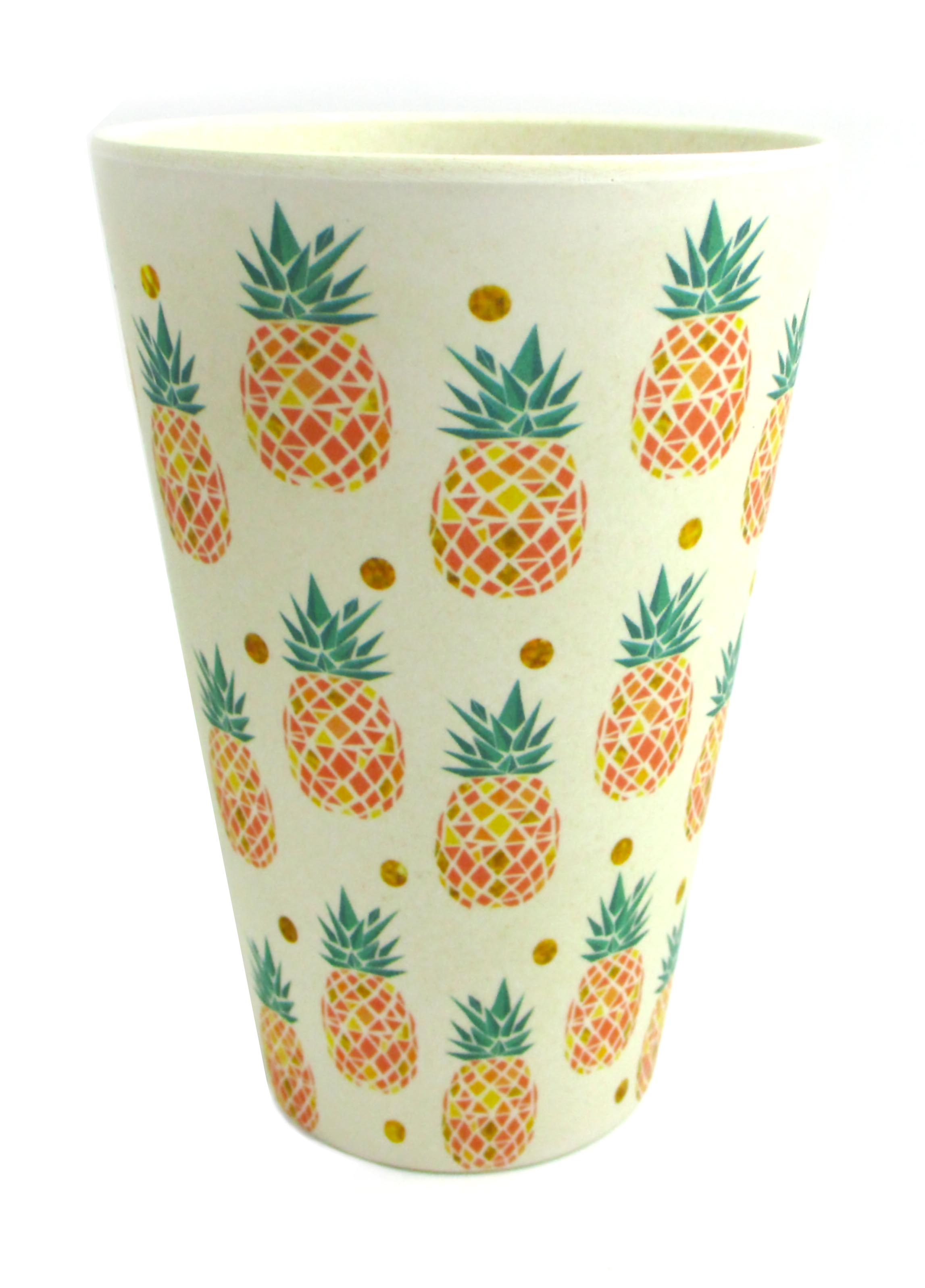 Eco-friendly Reusable Plant Fiber Travel Mug With Tropical Pineapple Design