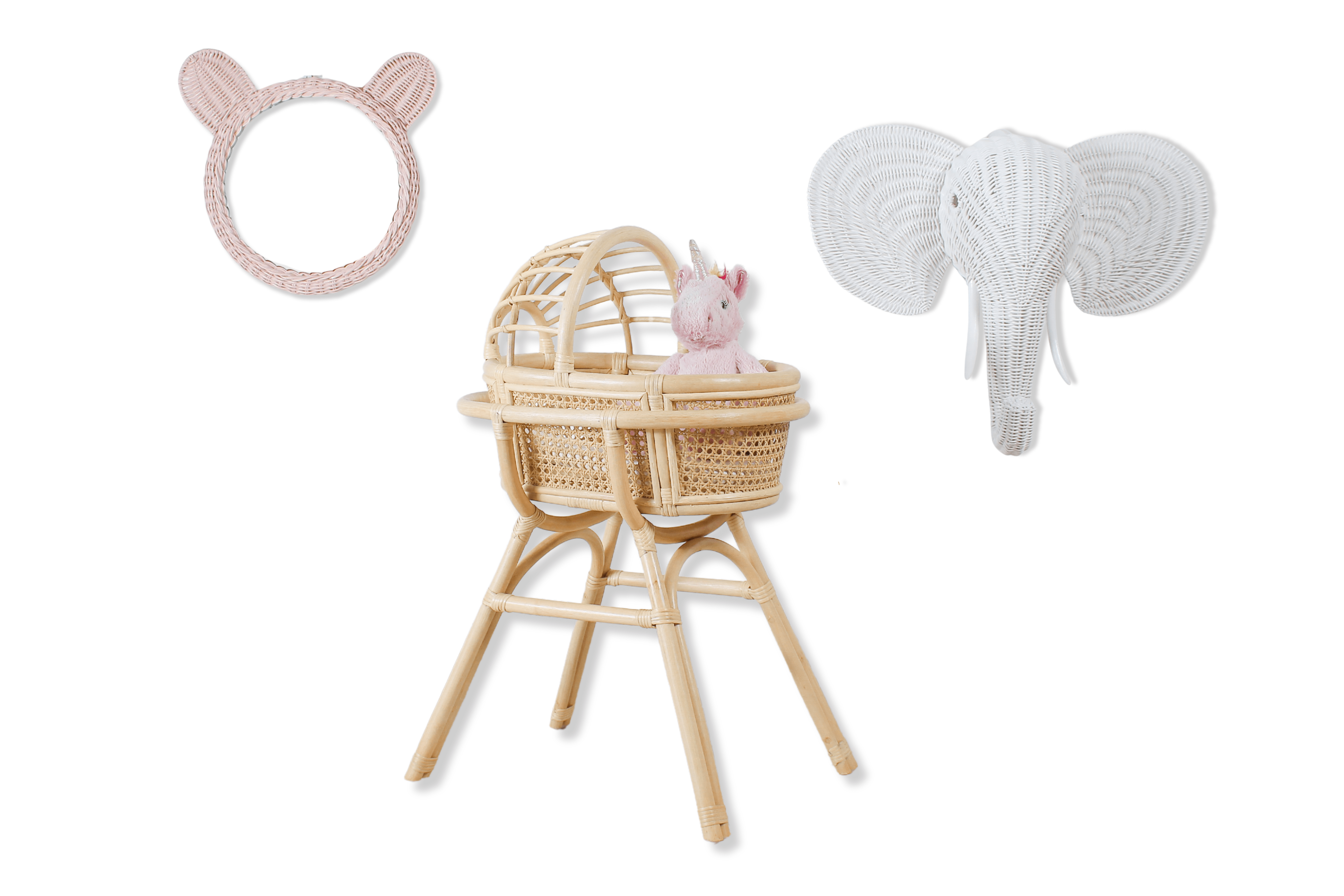 Doll Bassinet With Stand – Handwoven Toy Cradle For Pretend Play
