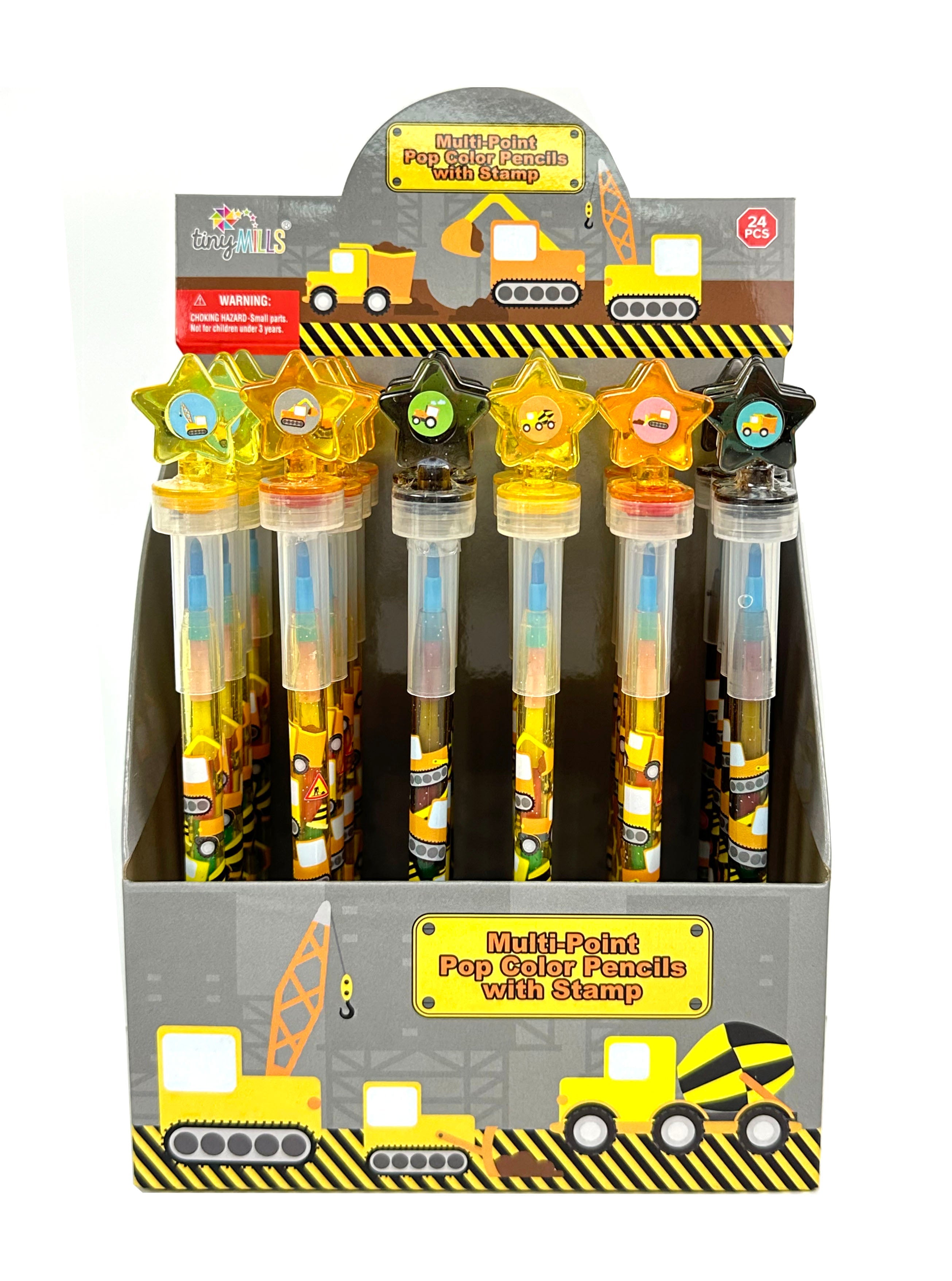 Construction Stackable Crayon With Stamper Topper