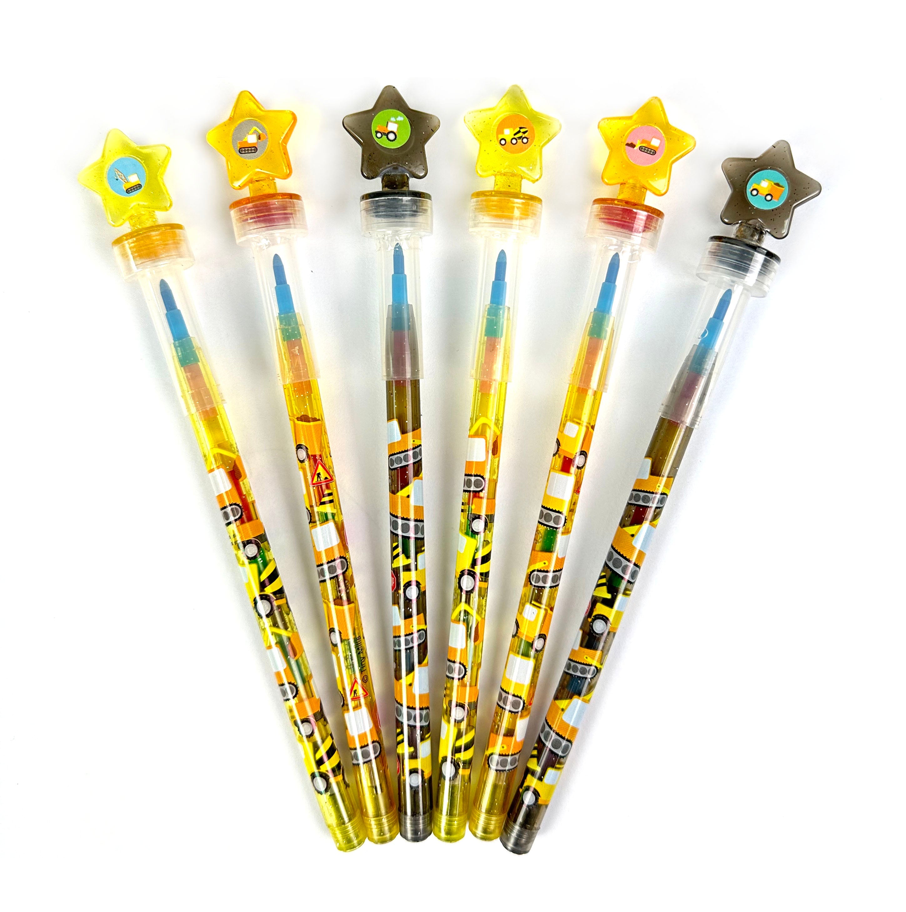 Construction Stackable Crayon With Stamper Topper