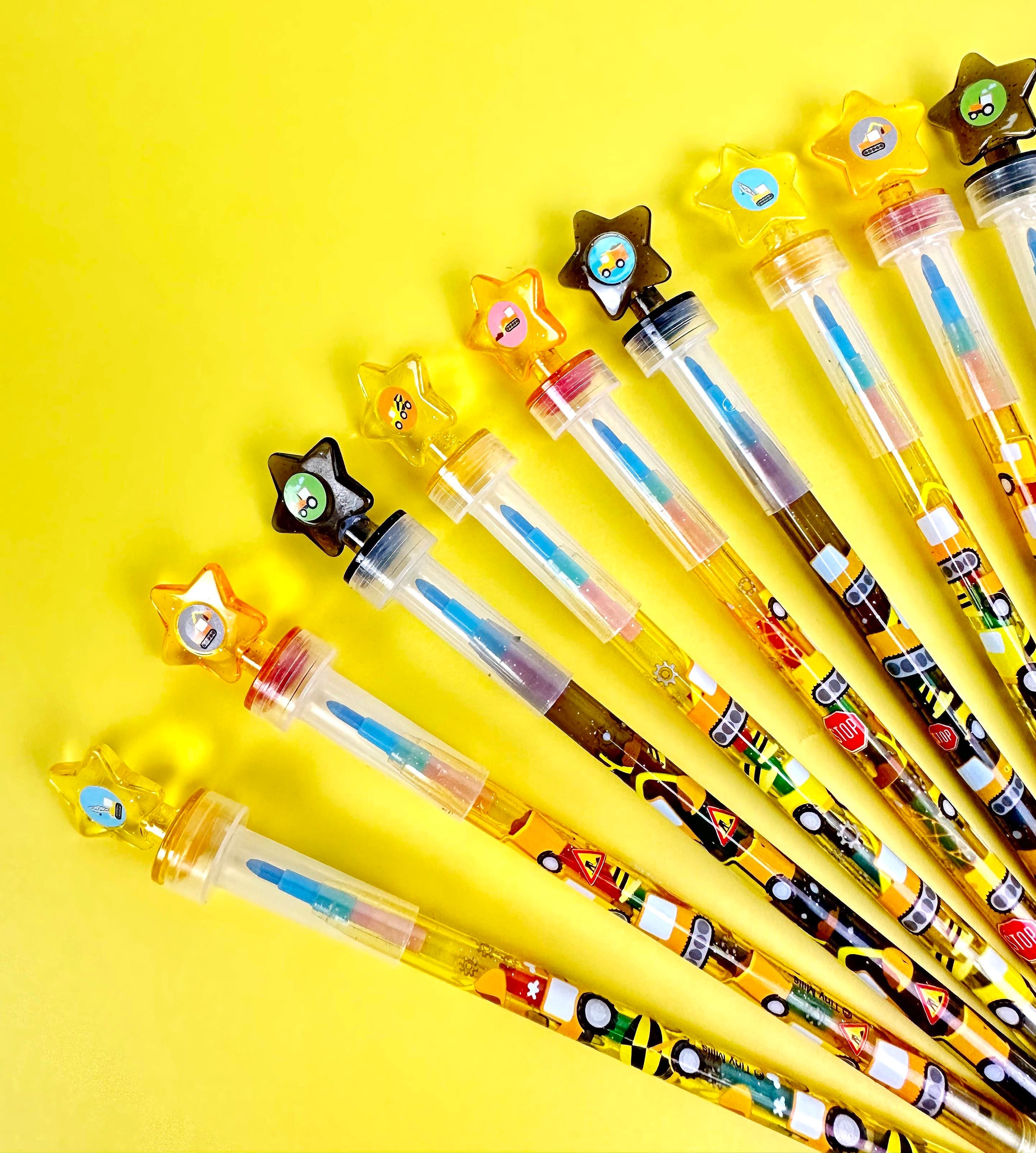 Construction Stackable Crayon With Stamper Topper