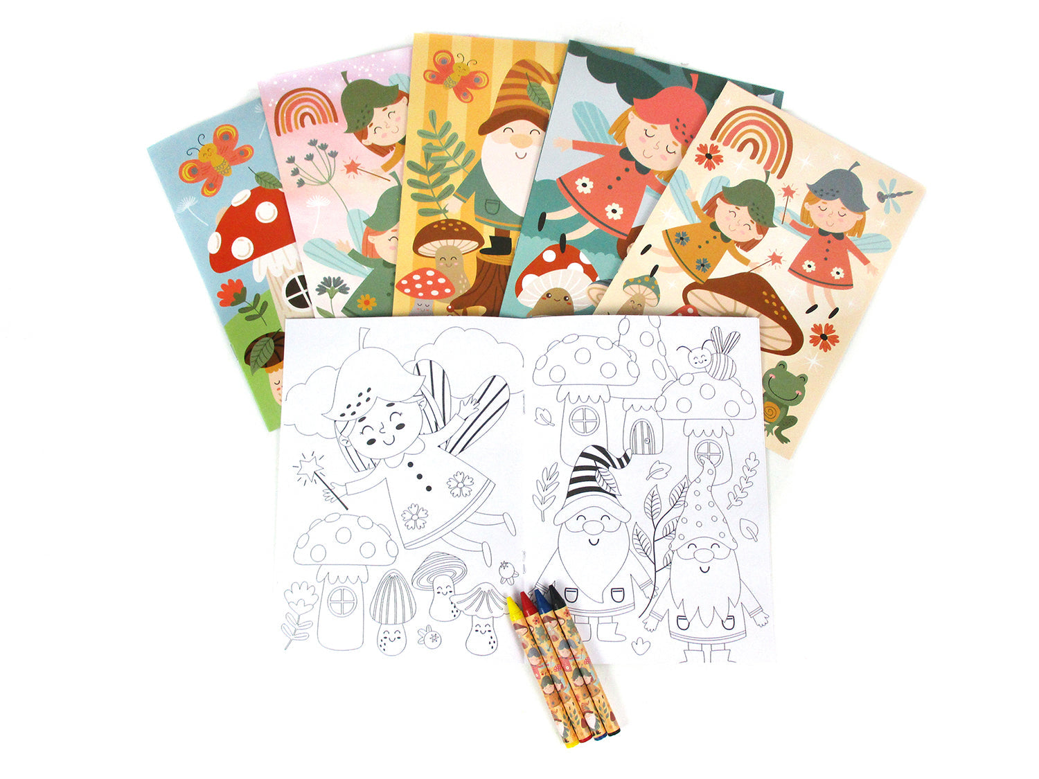 Garden Gnomes & Fairies Coloring Books With Crayons Party Favors - Set Of 6 Or 12